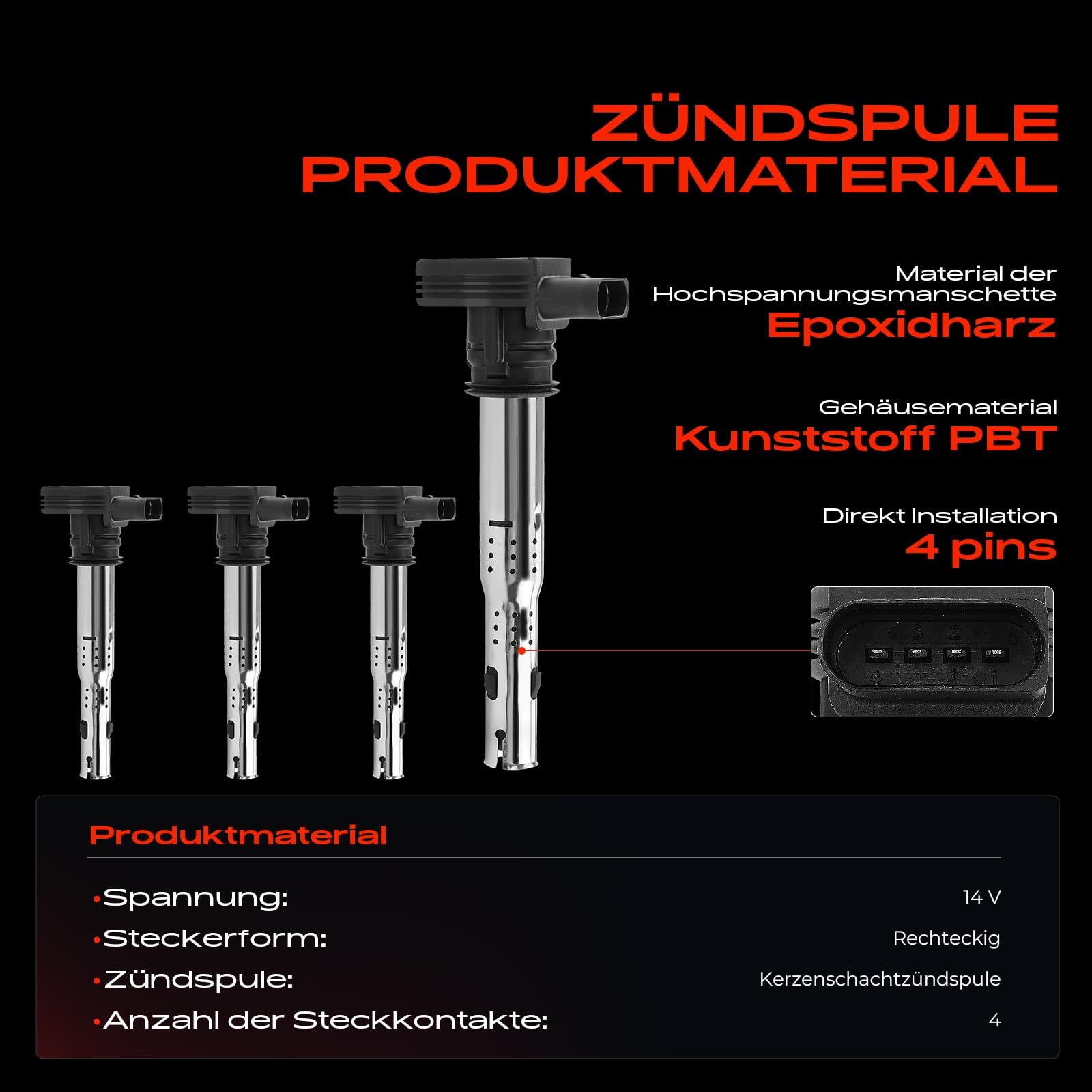 Frankberg 4 bobinas de encendido + 1 bujía | Compatible con: Altea XL 5P5 5P8, T.o.u.r.a.n 1T1 1T2, Golf Plus 521 5M1, O.c.t.a.v.i.a II 1Z3, TT 8J3