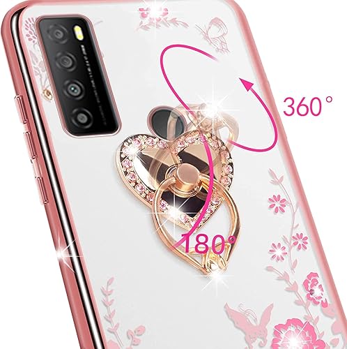 Miniatura 4 de KuDiNi Funda para teléfono TCL 30 XL, 30XL T701DL para mujer, con purpurina, suave, mariposa, corazón, floral, transparente, funda protectora con