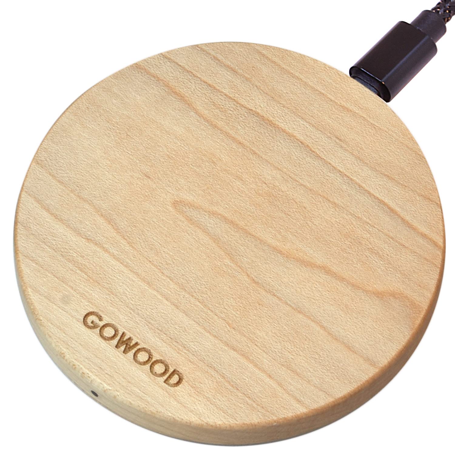 15W Fast Canadian Maple Wood Wireless Charger - Convenient 1.5m Strong and Resistant USB-C to USB-A/C Compatible Charging Cable - LED Integrated Fast Wireless