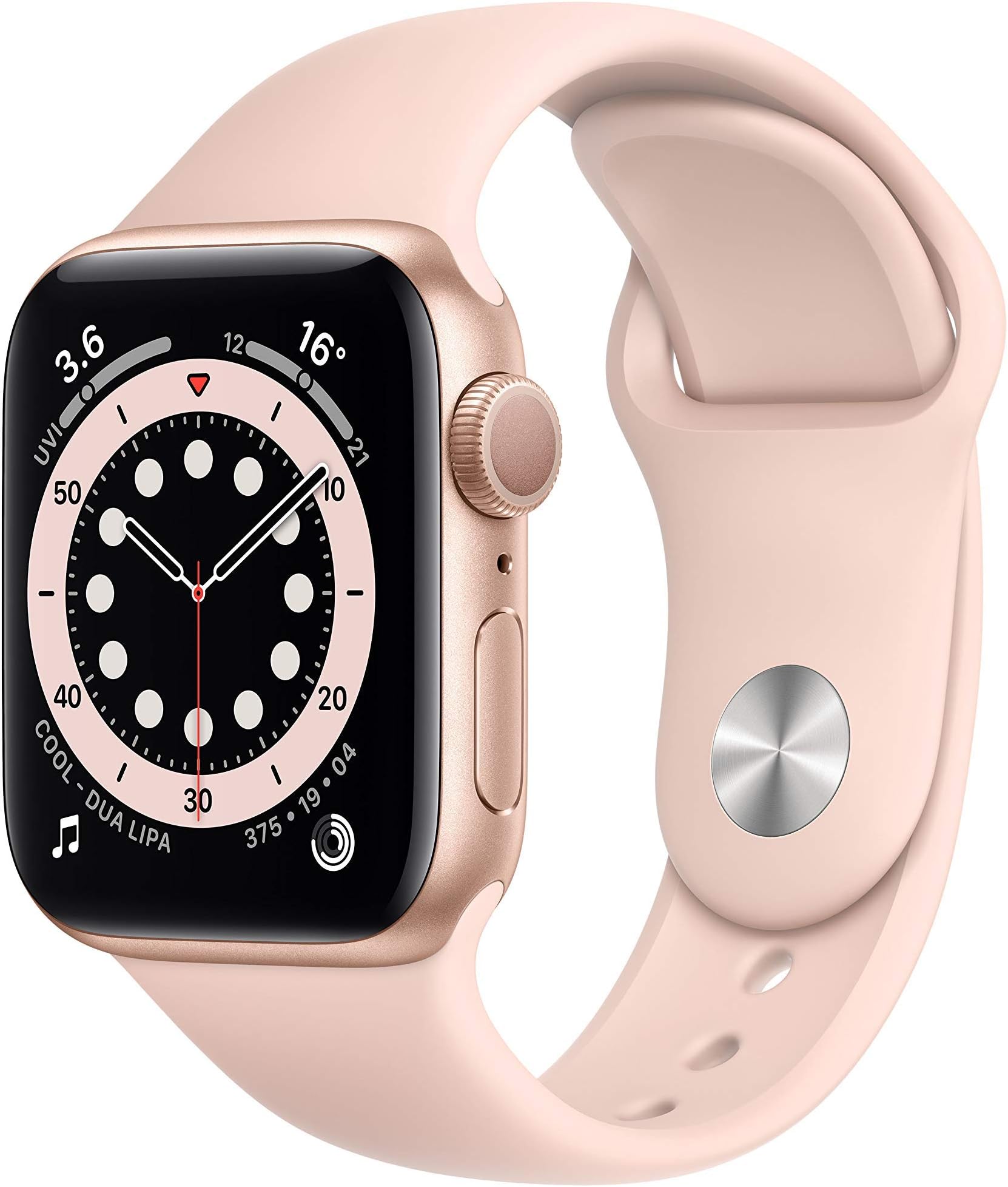 Apple Watch Series 6 (GPS, 40mm) Gold Aluminium Case with Pink Sand Sport Band (Renewed)