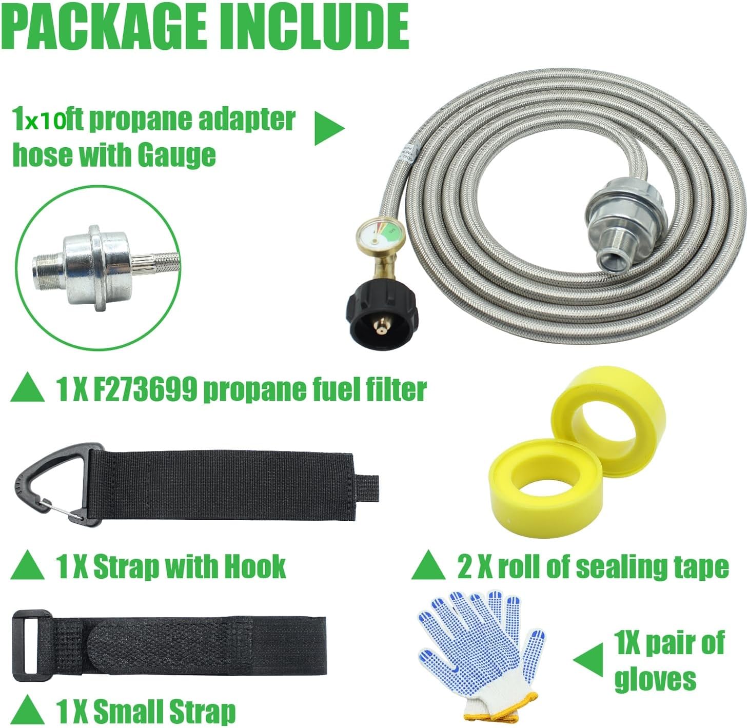 10FT Propane Fuel Filter F273699 With Hose and Gauge, Stainless Braided Propane Hose Fits for Mr Heater Buddy and Big Buddy,Connect to 5-40 Lb Propane Tanks