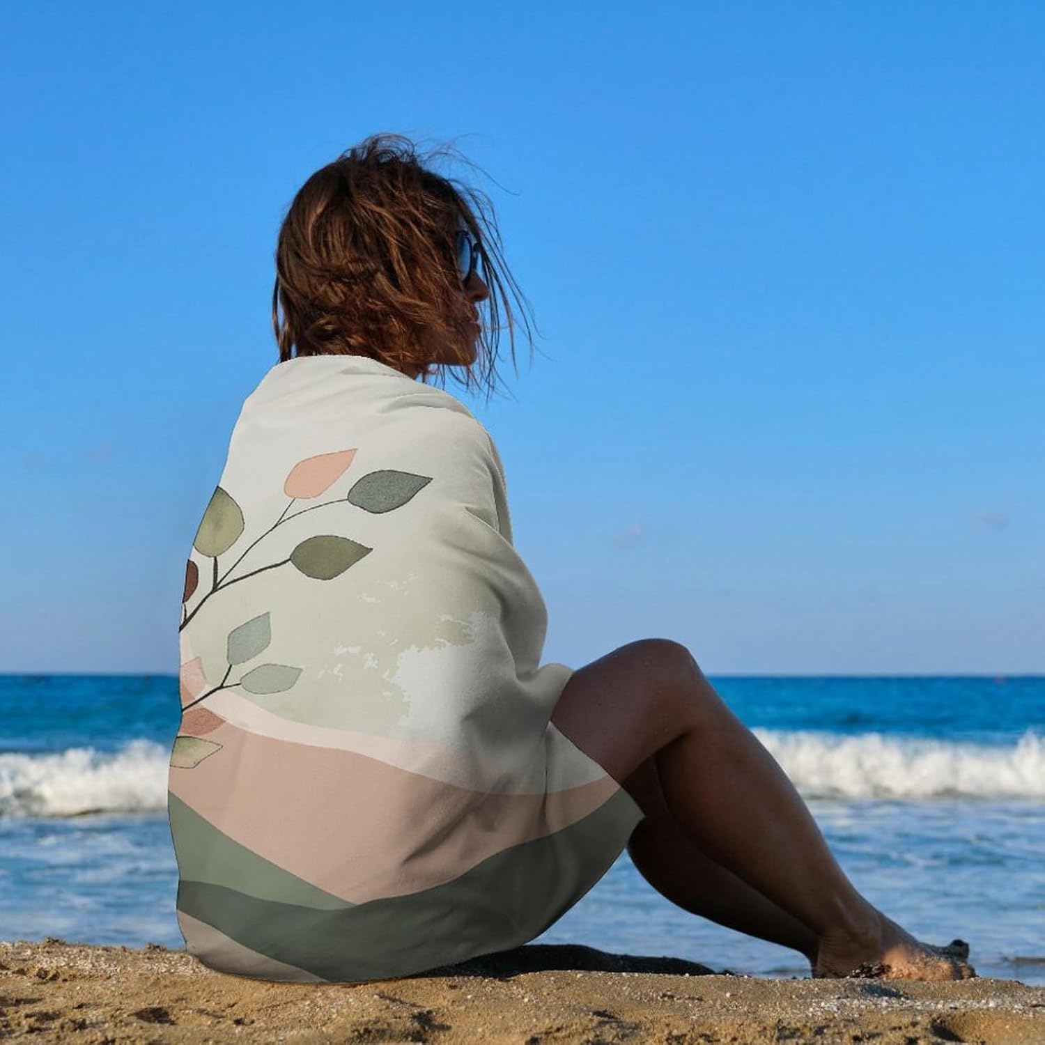 Swimming Towel, Branches and Leaves Printed Fashion Towel,Portable Towel,Durable Towel