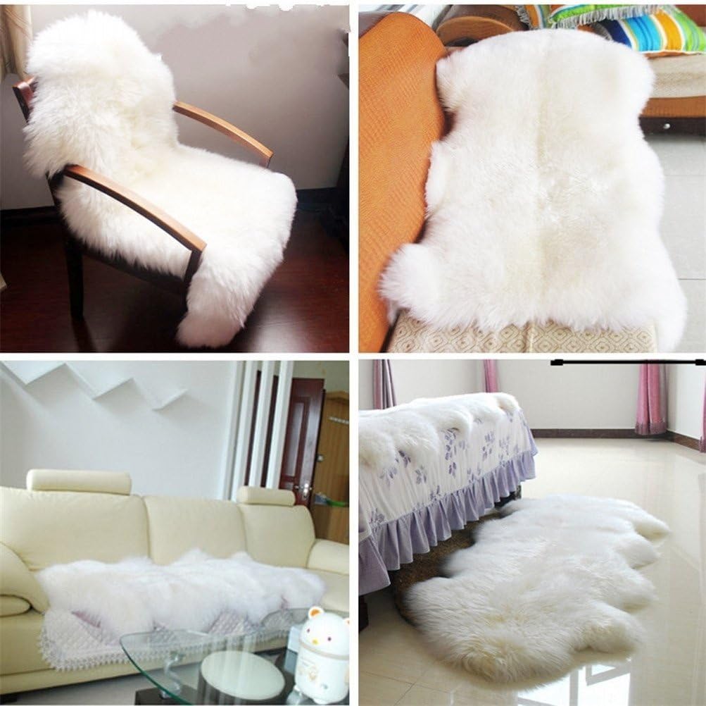 KAIHONG Faux Fur Sheepskin Style Rug (60 x 90 cm) Faux Fleece Chair Cover Seat Pad Soft Fluffy Shaggy Area Rugs For Bedroom Sofa Floor (white-1 - Image 5