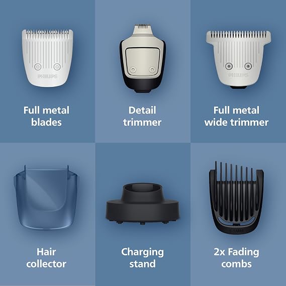 Philips Beard Trimmer 7000 Series, Self-Sharpening Metal Blades, 40 Lock-in Settings, BeardSense Technology, Hair Collector, 100 Percent Waterproof, Silver (BT7670/15)