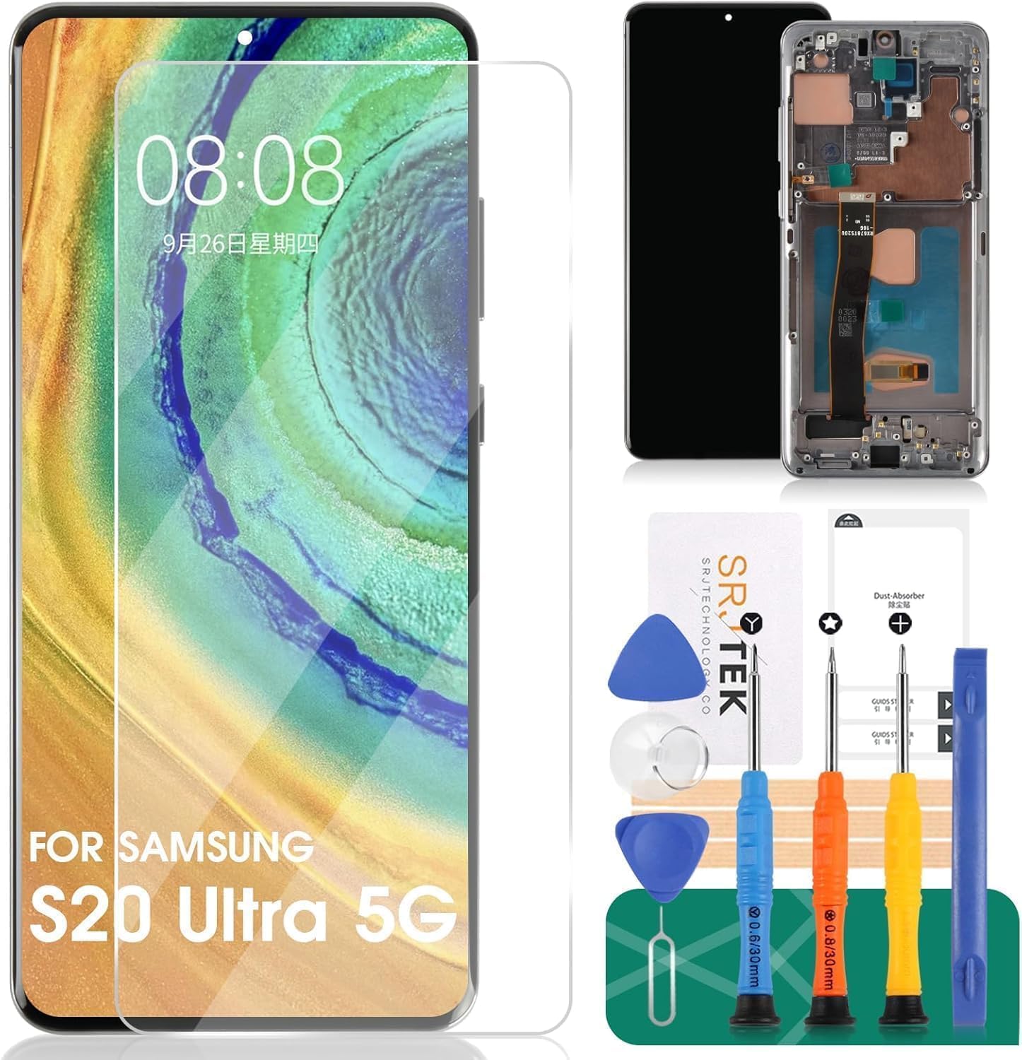 OLED for Samsung S20 Ultra 5g Screen Replacement for Samsung Galaxy S20 Ultra SM-G988U LCD Digitizer Repair for SM-G988U Screen Replacement Touch Display Assembly (with Fingerprint) (Cloud White)