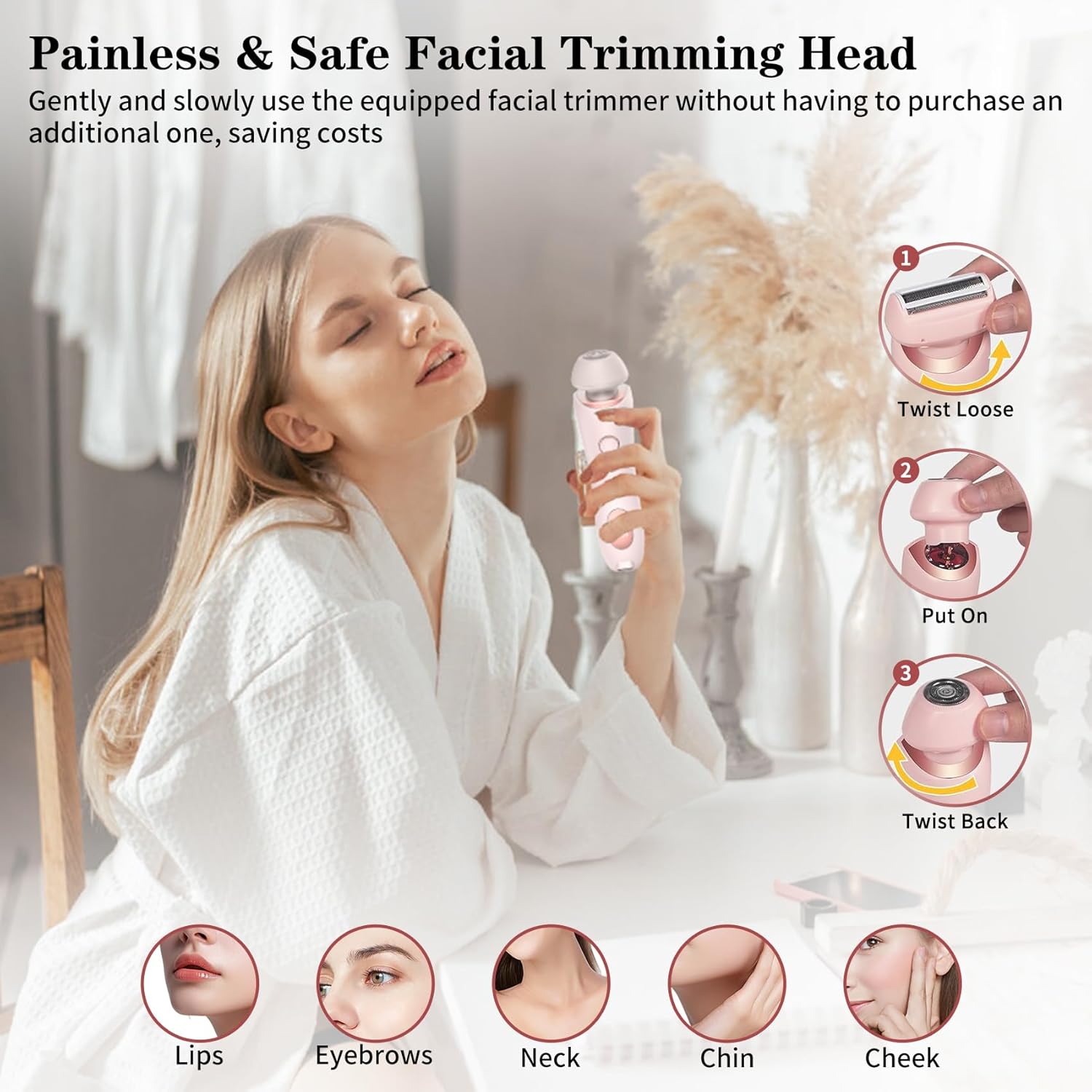 Electric Shaver for Women, Silk Glide Pro Shaver, 2 in 1 Wet & Dry Waterproof Electric Razors with Removable Head, Bikini Trimmer for Women for Leg Arm Underarm Bikini Area (Pink) - Image 3