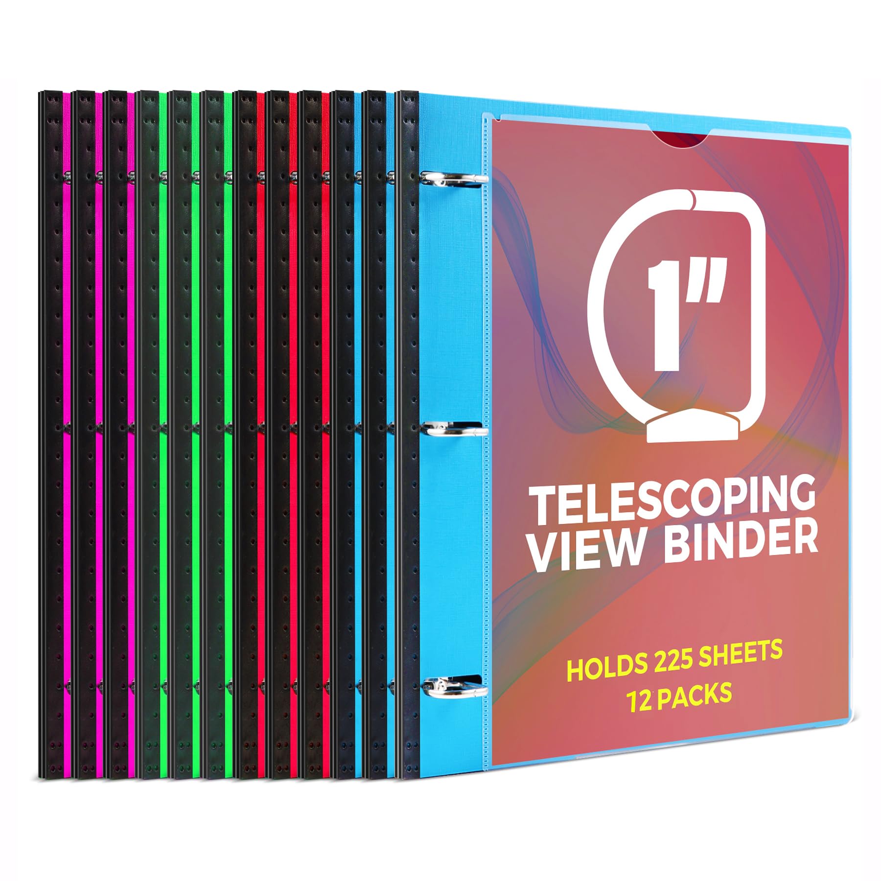 Raccoglitore telescopico a 3 anelli da 2,5 cm, 12 pezzi, raccoglitore flessibile con copertina frontale personalizzata, contiene 225 fogli, materiale per scuola e ufficio, 4 colori