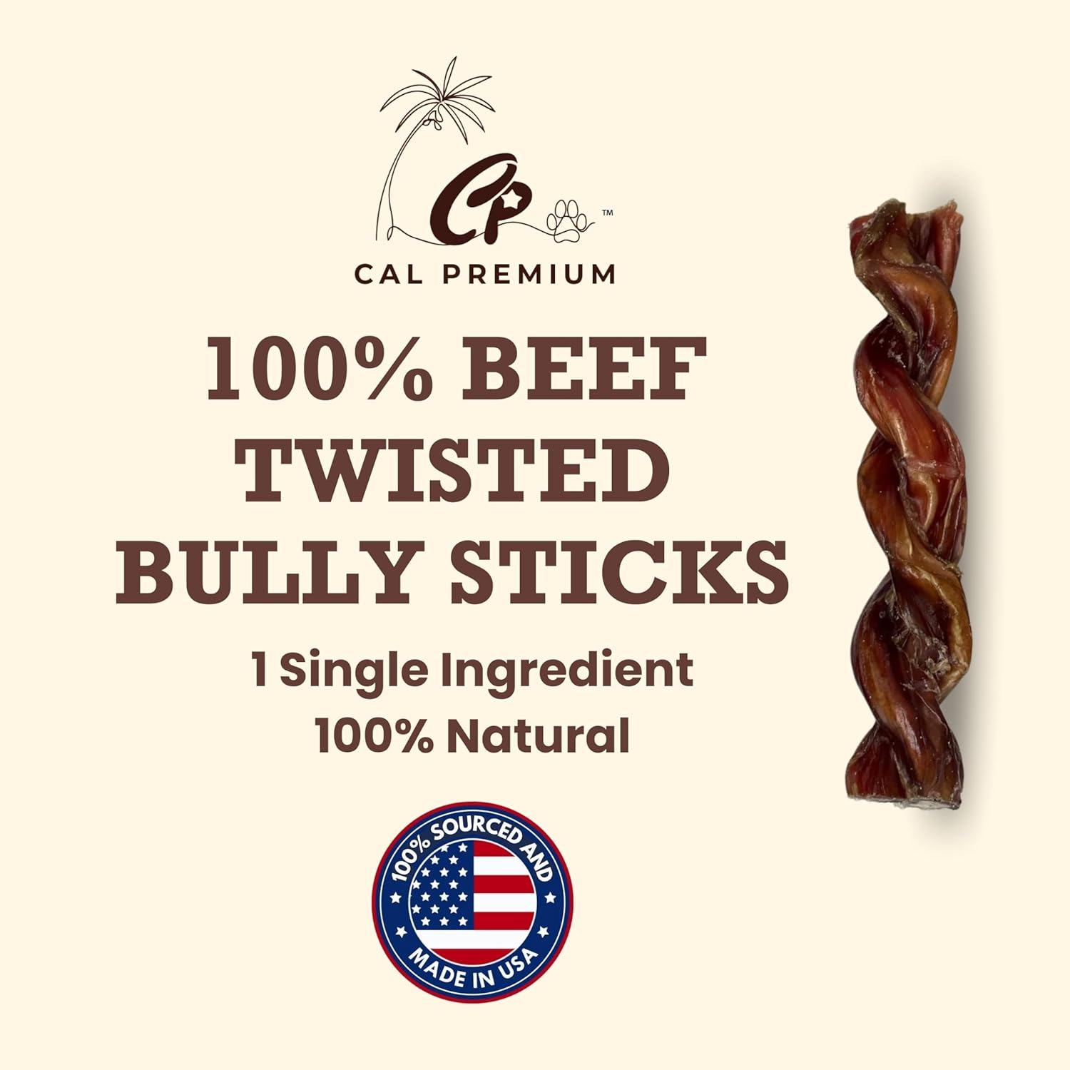 Natural Twisted Bully Sticks for Dogs, 5-7 inch, 20 Counts, 100% USA Sourced & Made, Single Ingredient, Moderate Chewer, Healthy Long Lasting Treats (Package May Vary)