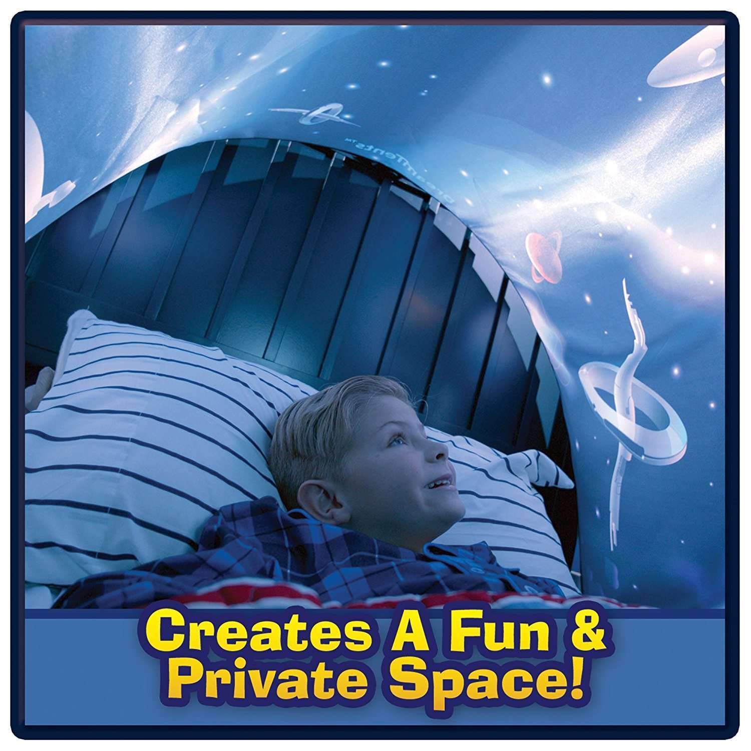 Dream Tents Unisex - Tenda da letto per bambini Pop Up con LED, tunnel pieghevole, gioco con luce, regalo di compleanno di Natale (passeggiata nello spazio)