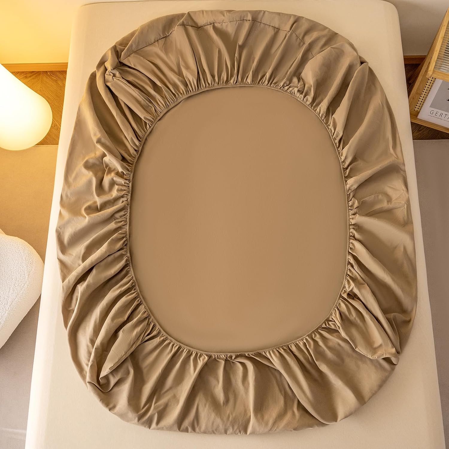 LweiPsqLin Luxury Washed Cotton Fitted Sheet King Size,Bed Sheet Mattress Protector Cover for Women & Men,Deep Pocket with 15'',All Season Cozy Warmth. (Brown, California King)