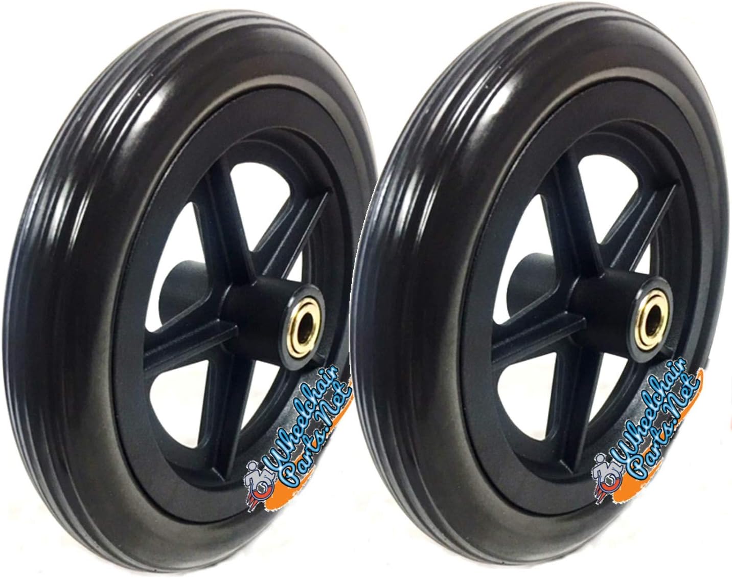 Caster 8" X 1 1/4" Wheel, With Solid Black Urethane TIRE and 2 1/8" HUB. Choose Your Hub Lenght and Bearings (2 1/8" Hub With 7/16" Bearings)