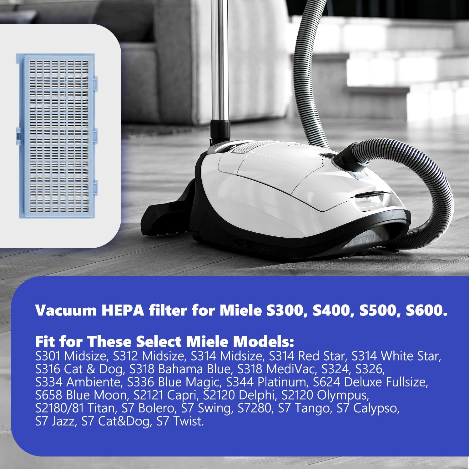HASMX HEPA Vacuum Filter Replacement for Miele S300, S400, S500, S600, S301 Midsize, S312 Midsize, S314 Midsize, S314 Red Star, S314 White Star, S316 Cat & Dog, S318 Bahama Blue, Canister Vacuum HEPA