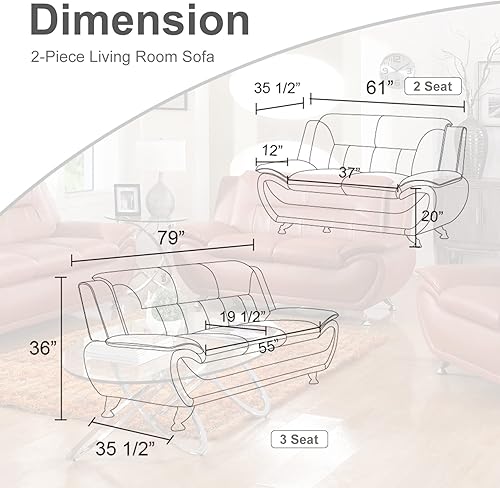 Miniatura 2 de Juego de sofá de piel sintética para sala de estar, muebles de sala de estar, juego de sofá moderno con sofá de 3 plazas y sofá biplaza