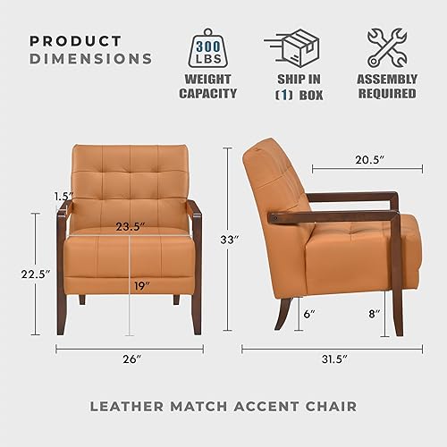 Miniatura 2 de Lexicon Silla decorativa moderna, silla de lujo de cuero genuino con cojines copetudos, marco de madera maciza y reposabrazos, cómodo asiento