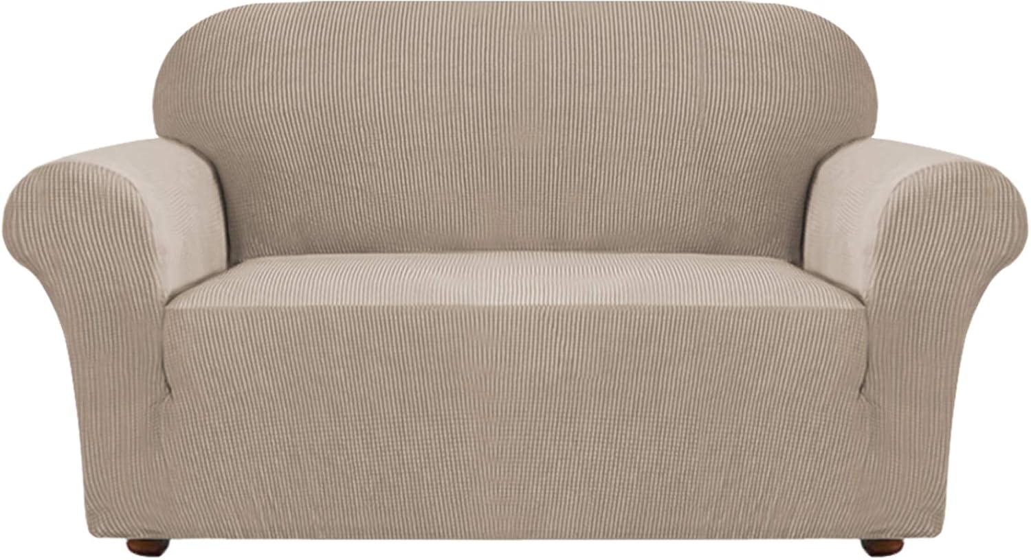 Turquoize Stretch Sofa Slipcover Loveseat Cover Couch Covers for 2 Cushion Couch 1 Piece Sofa Slipcover for Living Room with Jacquard Fabric and Elastic Bottom Pet Furniture Protector (Loveseat,Khaki)