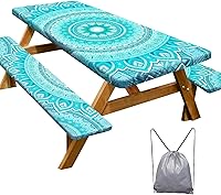 Vista 72 de Funda de mesa de picnic con fundas para bancos, elementos esenciales de camping, mantel de camping impermeable y a prueba de viento con bolsa