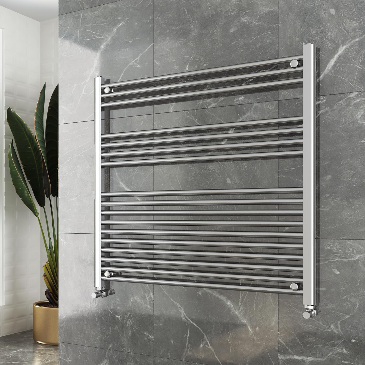 Nwt Direct Sparkling Chrome 900Mm (W) X 900Mm (H) Straight Chrome Heated Towel Ladder Rail Bathroom Radiator - 2464 Btus