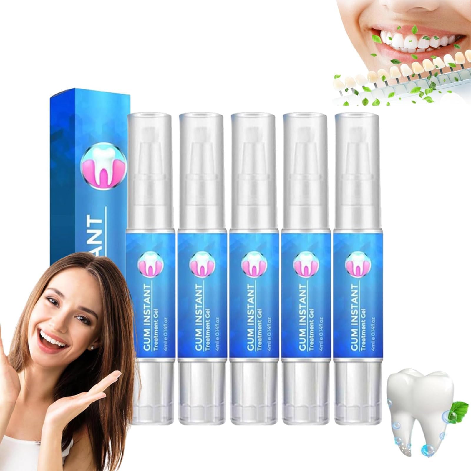 Gfouk Gum Instant Treatment Gel, Ceoerty Gum Shield Therapy Gel, Gum Treatment for Receding Gums, Gum Shield Repair Gel, Teeth Whitening Essence Pen (5pcs)