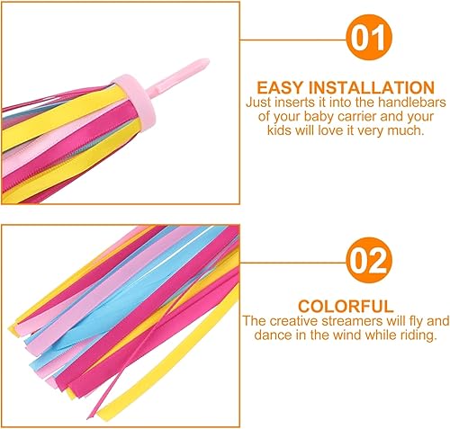 Miniatura 8 de 2 pares de serpentinas coloridas para manillar de bicicleta, serpentinas para manillar de scooter para niños, accesorios de transporte de borlas