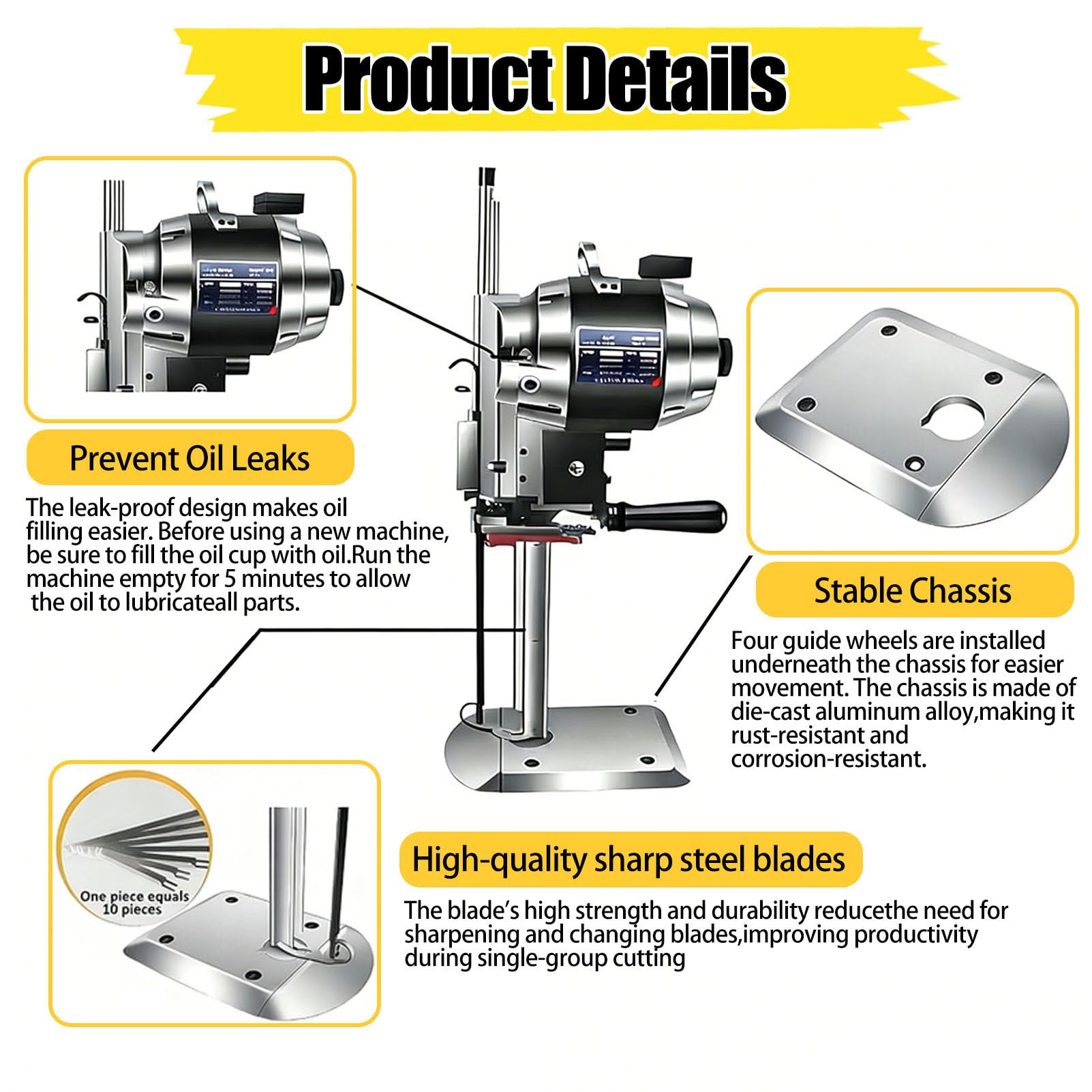 Cortadora Vertical De Tejidos 1200W, Cuchilla Recta De Acero Aleado 30cm, MáQuina Industrial para Cortar Tejidos con Afilador AutomáTico Cuchillas, para Tejidos Multicapa Y Cuero 15in