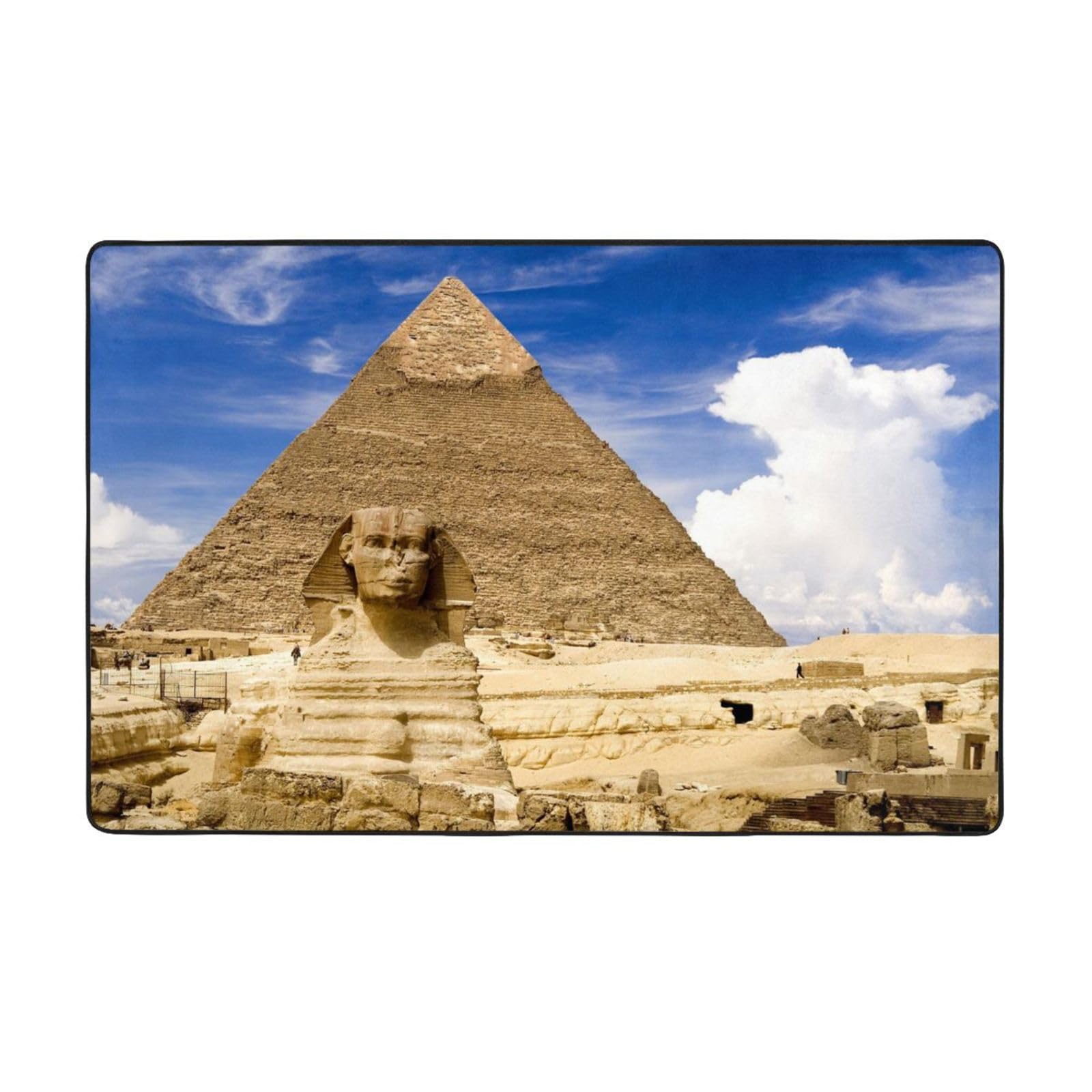 Grand tapis de salon 150x100 cm lavable et antidérapant au motif pyramides