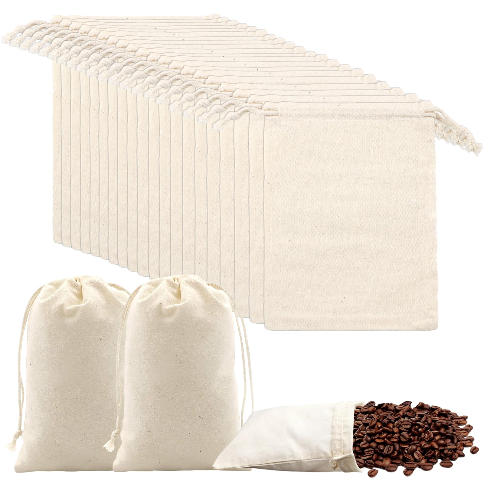 Yuaerbuo 25 Pack Cotton Drawstring Bags 10×15cm, Reusable Cotton Muslin Bags Beige Breathable Canvas Drawstring Bag for Festival Wedding Birthday Party Candy Jewelry DIY Crafts
