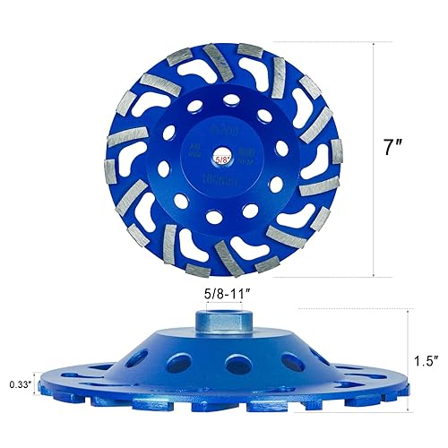 Miniatura 2 de SALI 2 piezas ruedas de esmerilado de concreto de 7 pulgadas, 20 segmentos de diamante Turbo, eje 5/8-11, rueda de esmerilado de diamante apta para