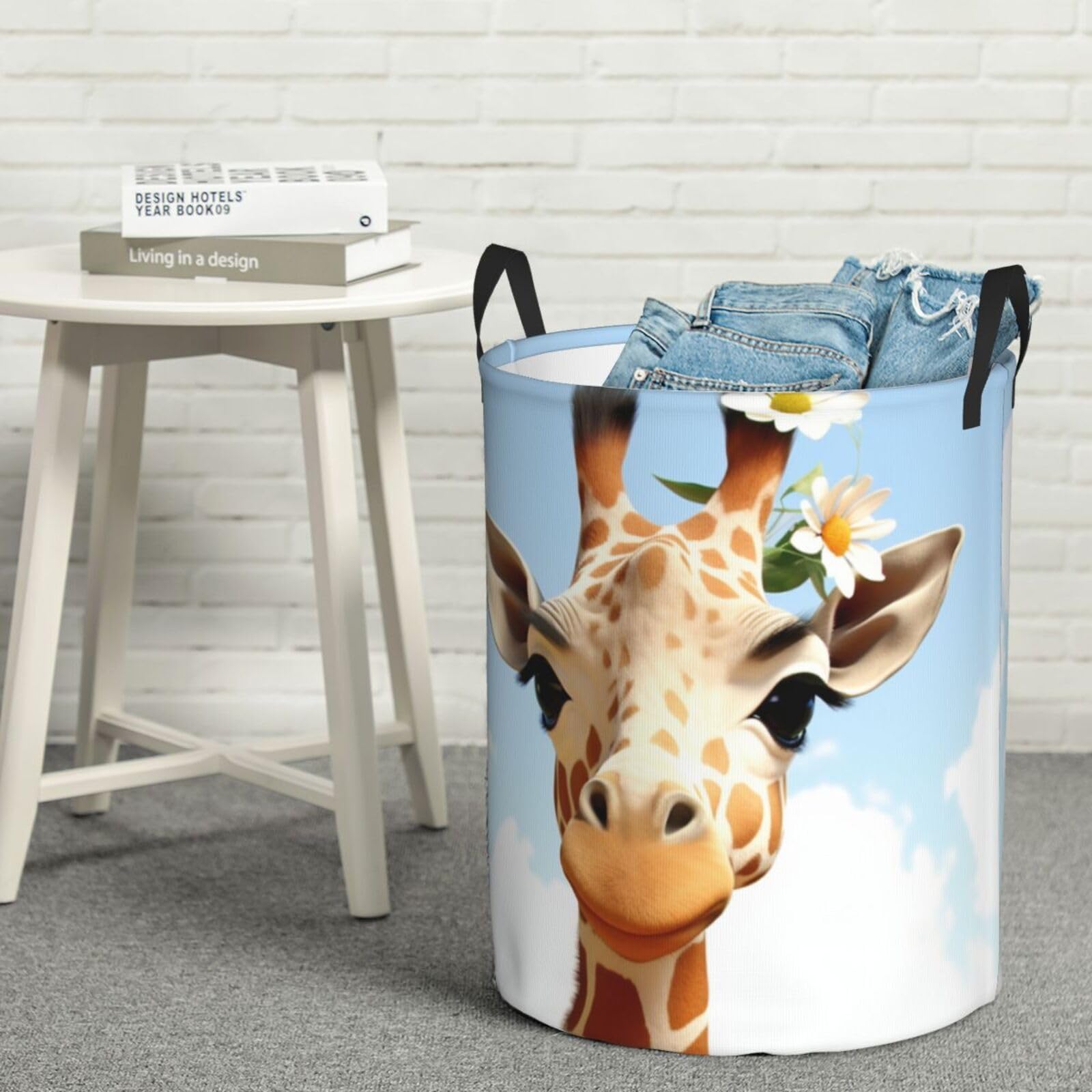 Fodpand Black Giraffe Laundry Basket With Handle, Freestanding Laundry Hamper, Collapsible Dirty Clothes Hamper, Waterproof Fabric Blanket Storage Basket Tall Toy Storage Bin Room Decor Small
