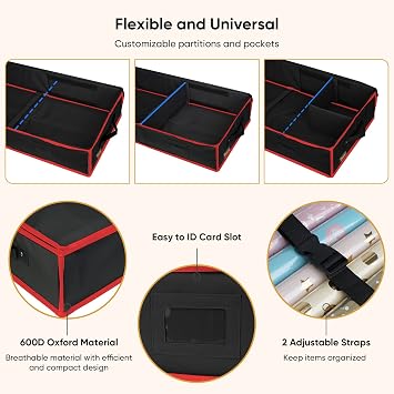 BALEINE Wrapping Paper Storage Organizer, 40 Durable 600D Oxford Fabric Gift Wrap Storage Bag with Flexible Partitions for Ribbon, Holiday Accessories (Black/Red)