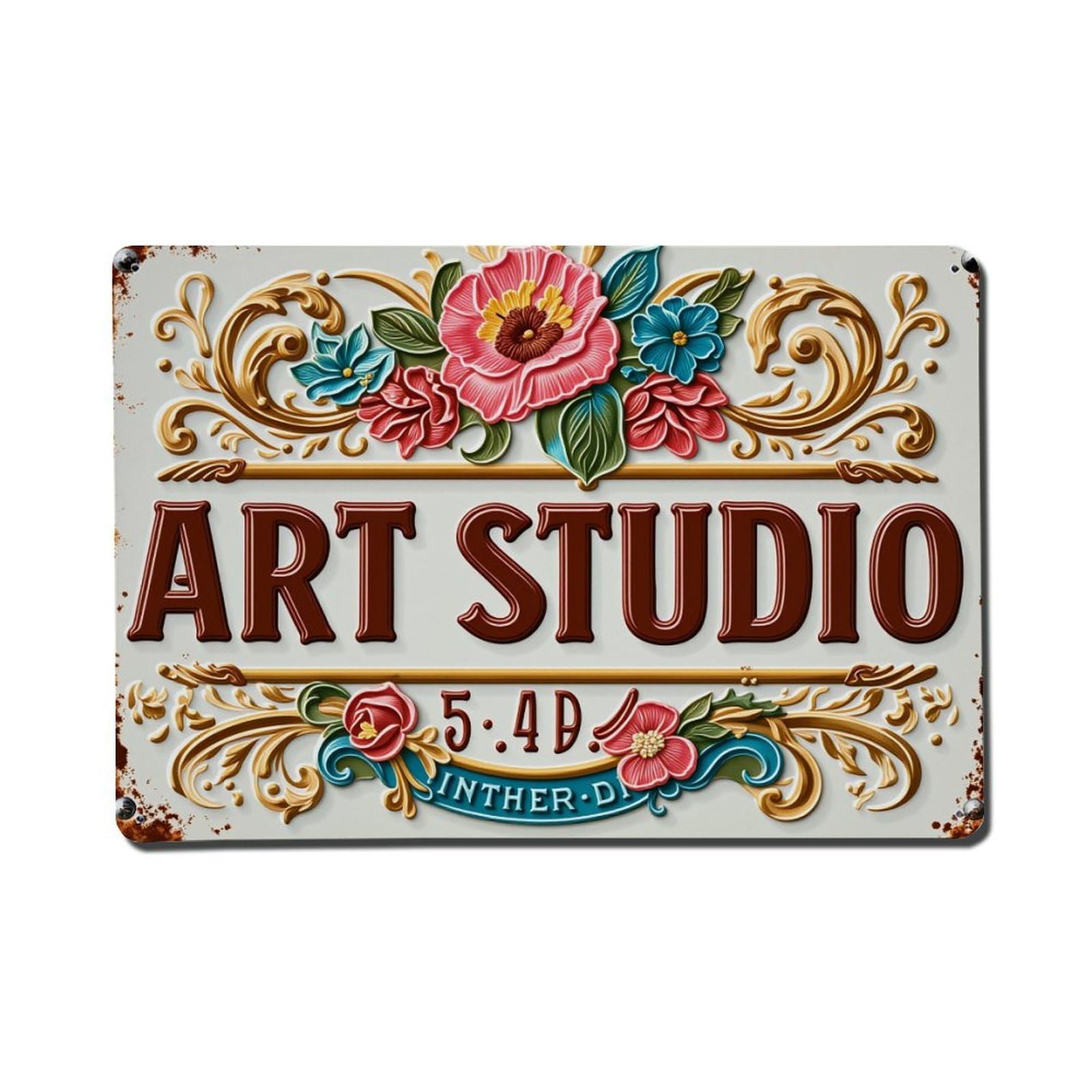 Art Studio Floral Design Pattern Metal Tin Sign Plaque