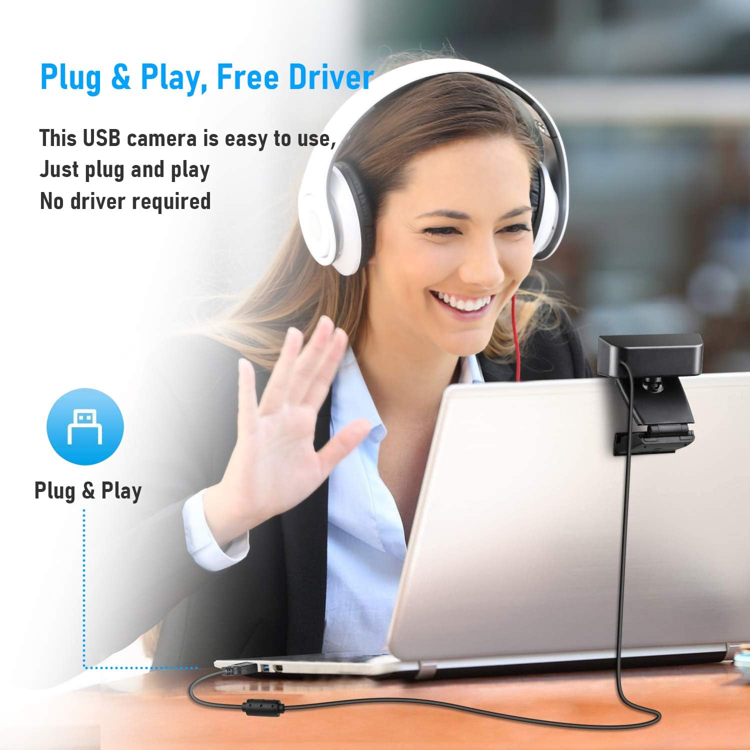 Webcam with Microphone & Privacy Cover, 1080p Streaming Computer Web Camera with Auto Light Correction, Plug and Play USB Webcam, Desktop Laptop PC Camera for Conference Video Calling Recording