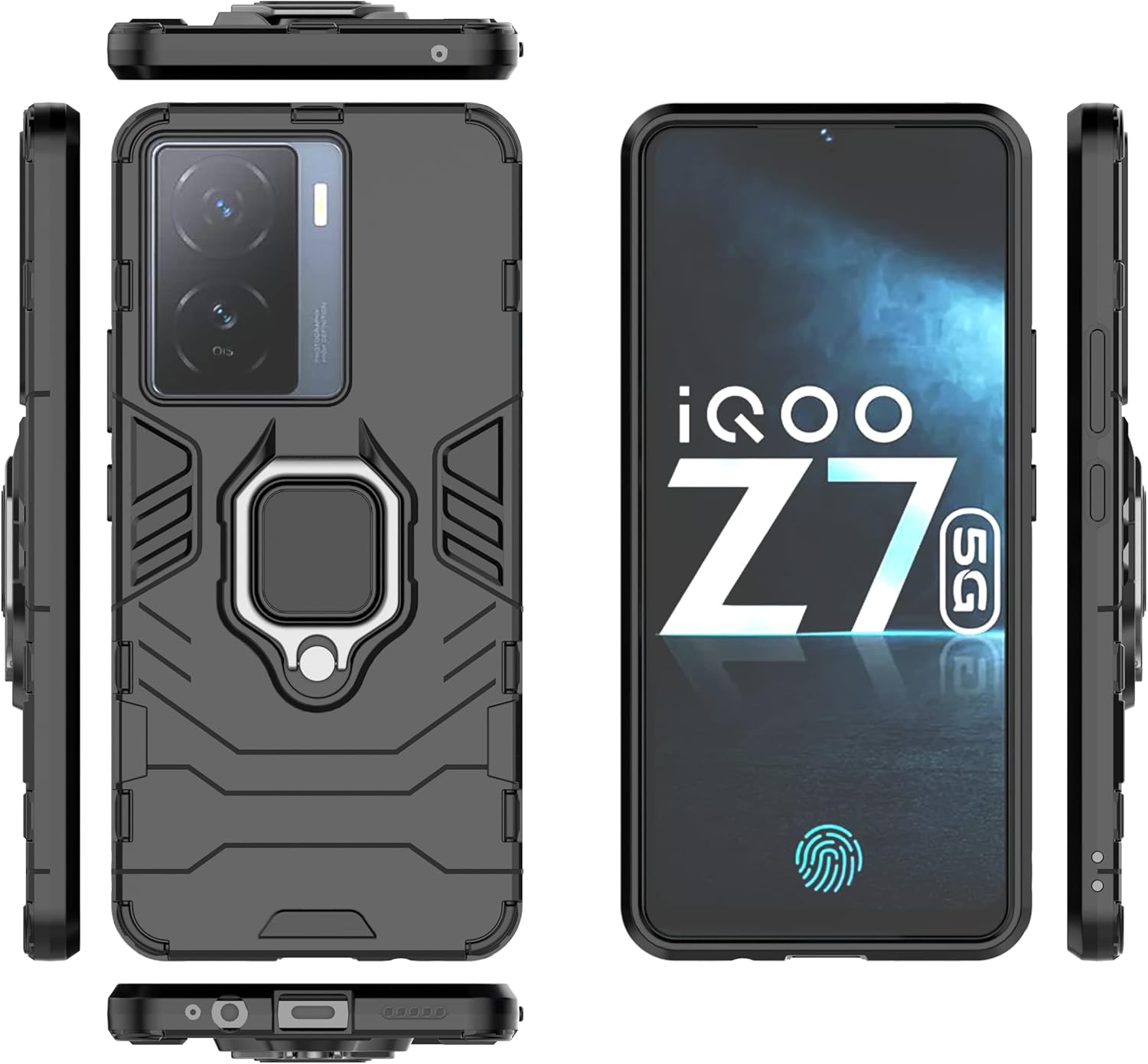 Compatible with Vivo iQOO Z7 Case,Compatible with Vivo iQOO Z7 Case Ring Stand 2 in 1 Phone Case Cover Black