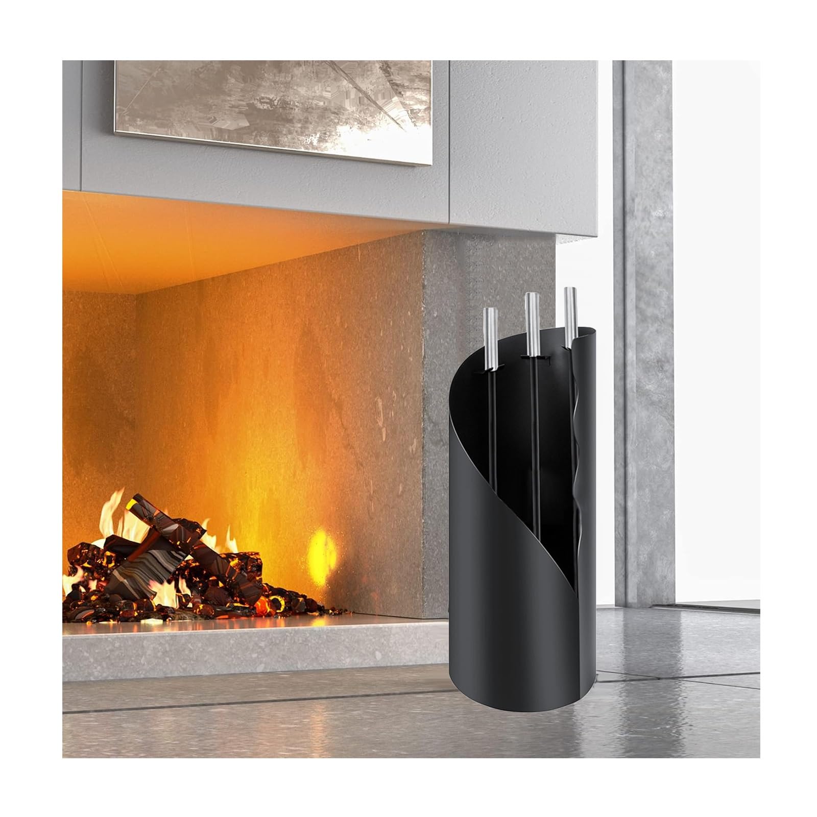 Juego de herramientas para chimenea de hierro forjado, póquer, escoba, pala y base, accesorios de acero para uso en interiores y exteriores