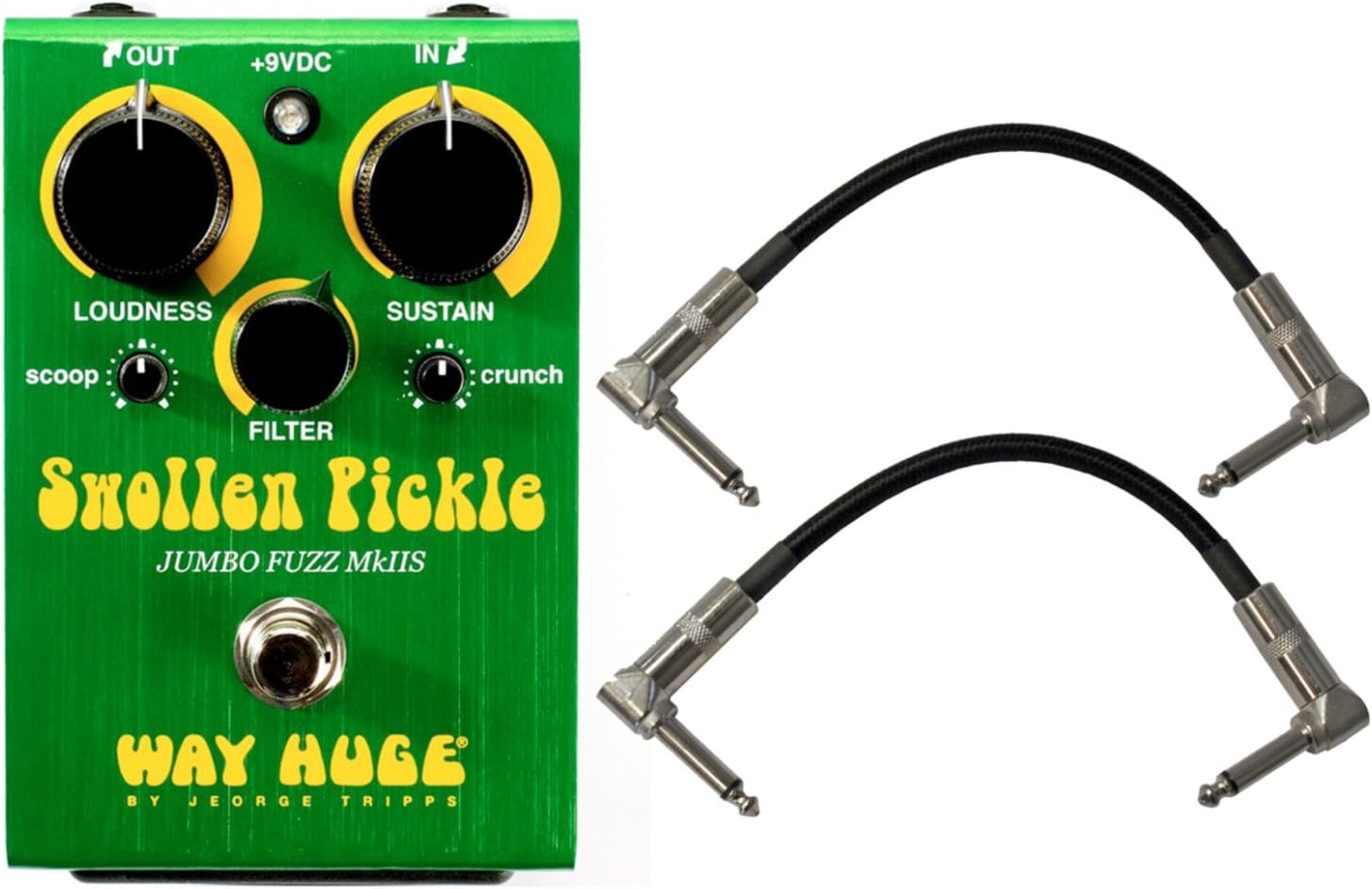 Way Huge WHE401S Swollen Pickle Jumbo Fuzz MKIIS Pedal w/ 2 Patch Cables
