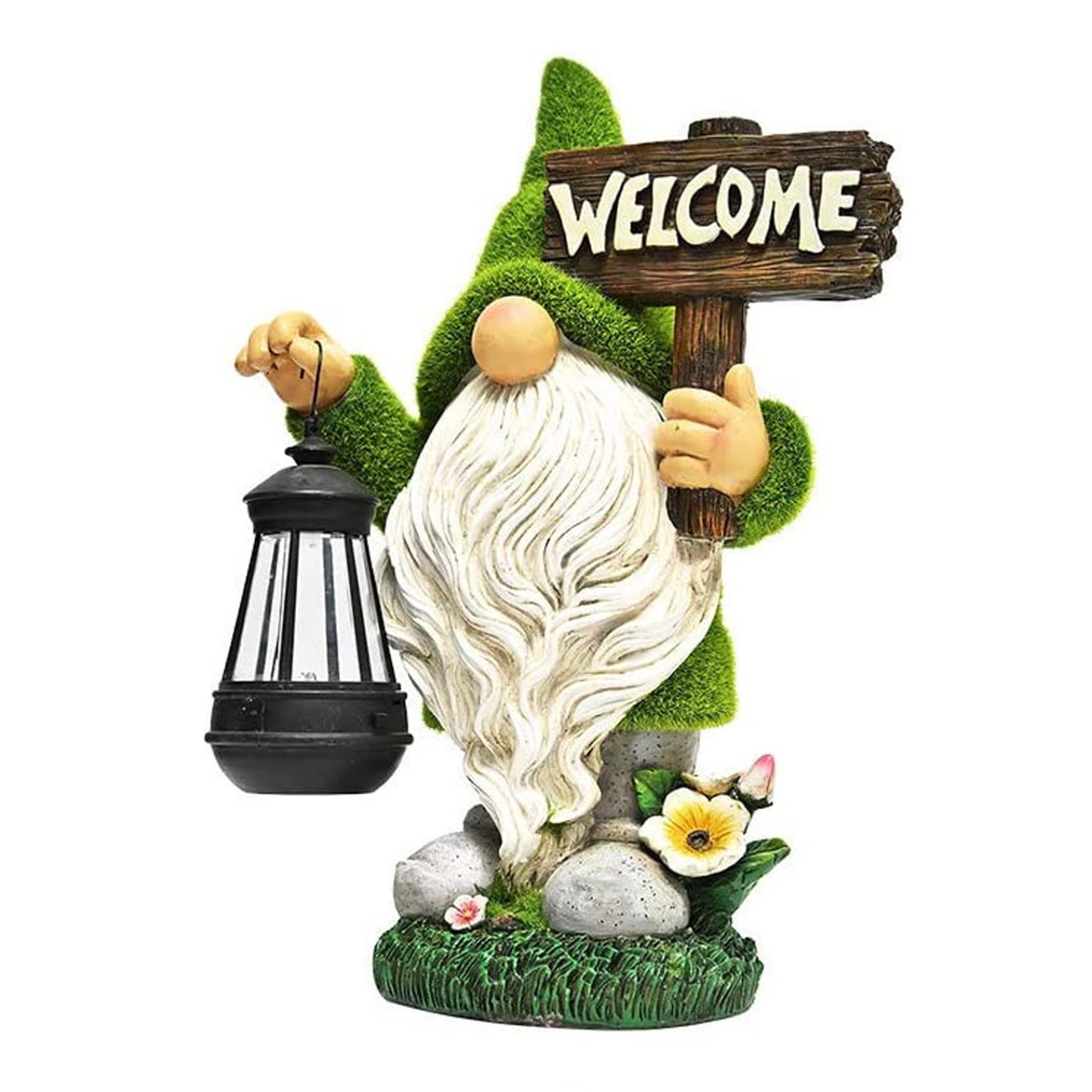 Figurine pour patio avec ornements jardin solaire et bienvenue
