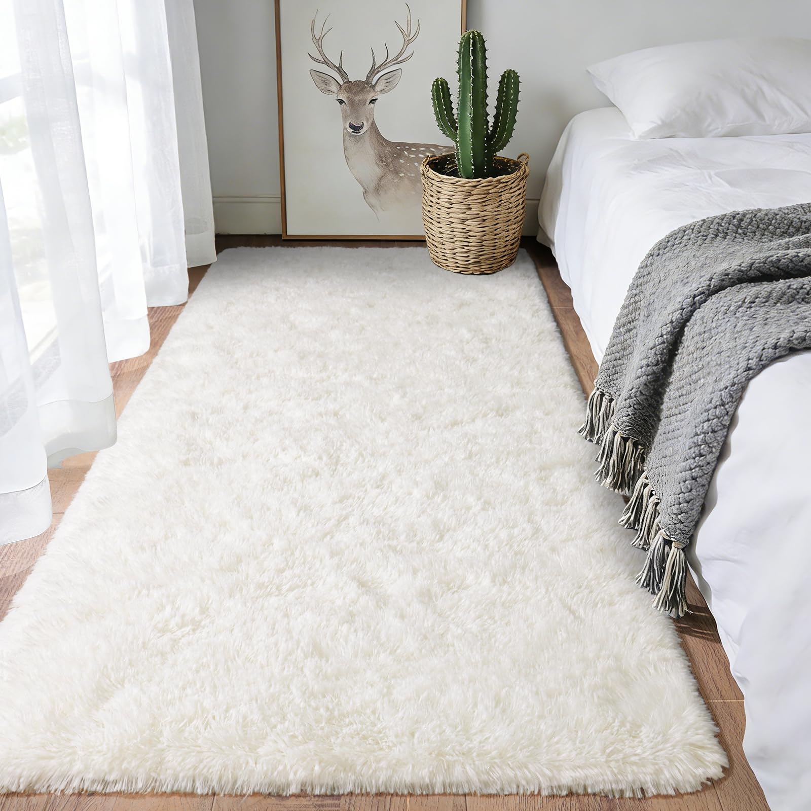 Tapis à poils longs et tapis de chambre doux Shaggy crème 80 x 150 cm