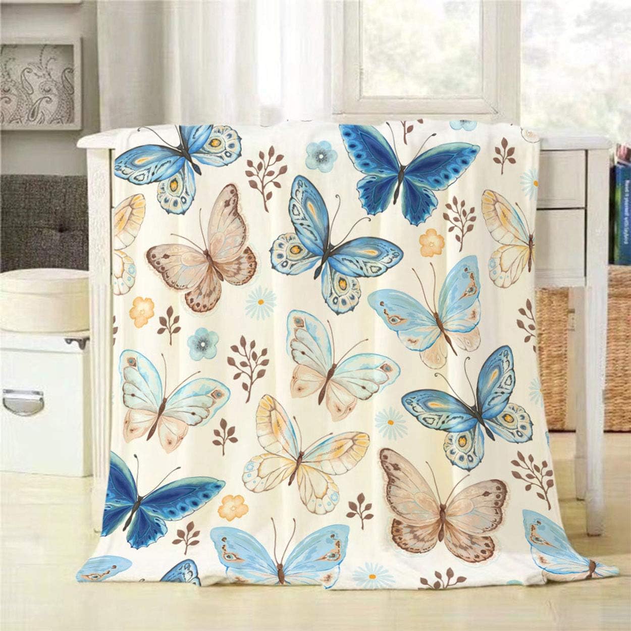 Mugod Colorful Butterfly Throw Blanket Blue Yellow and
