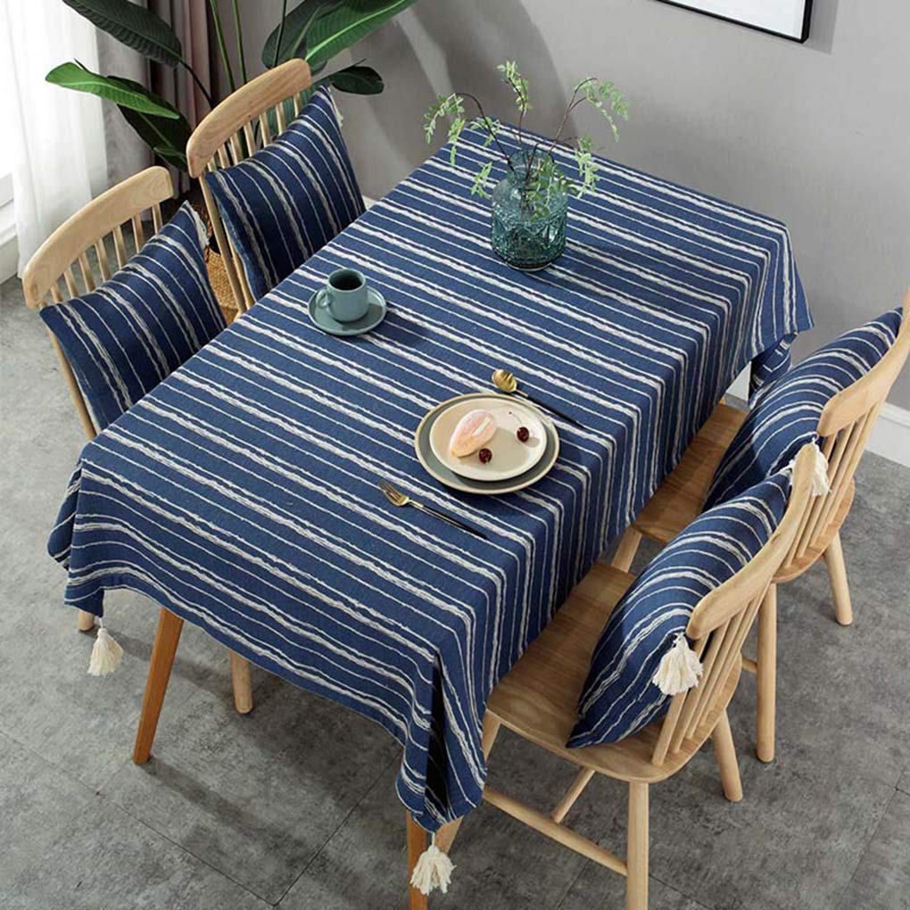 Amazon テーブルクロス ネイビー 布 撥水加工 テーブルカバー ストライプ 北欧風 240x240 テーブルマット デスクマット 正方形 綿麻 リネン 厚手 汚れ防止 耐熱 耐久性 お手入れ簡単 マルチクロス 食卓カバー 家庭用 店舗用 テーブルクロス オンライン通販
