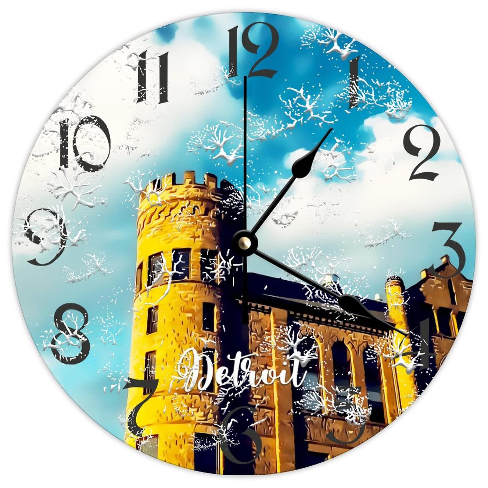 Cadeau rétro de Noël et d'anniversaire : horloge murale en bois Detroit City ronde