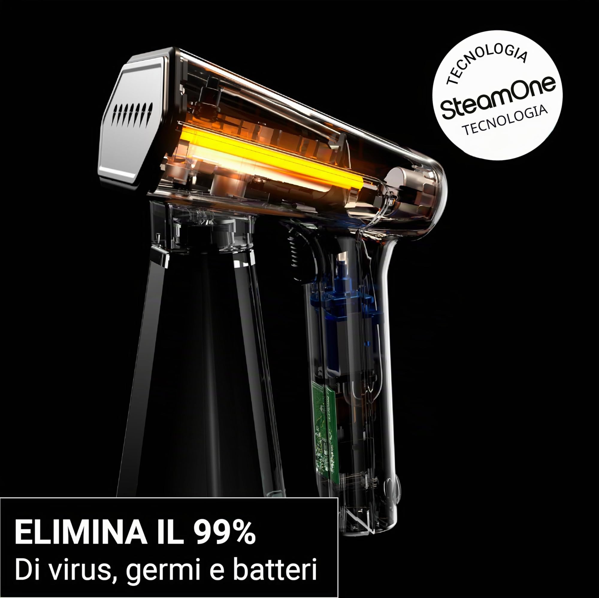 STEAMONE -Stiratore da viaggio 2000W 30g/min- Ferro da stiro portatile compatto (400 ml)- Rimuove il 99,99% dello sporco- Pronto in 40s per tutti i tessuti- Cavo da 3m - Spazzola inclusa - EUSN400B