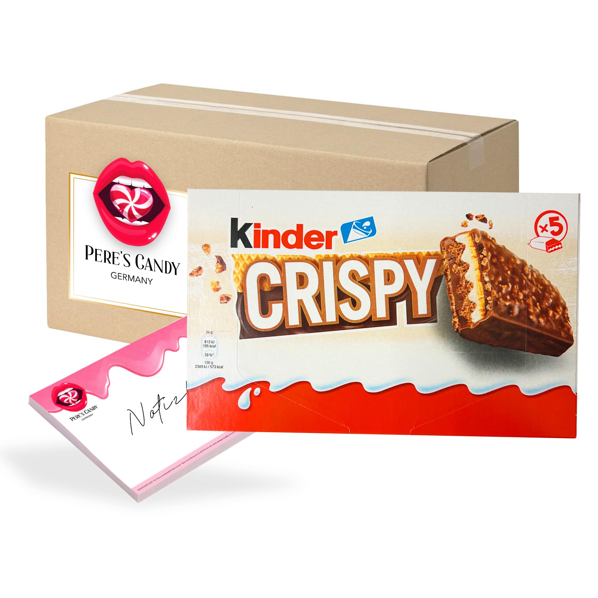 Pere's Candy Bundle für 3 x 170 g(15x34g) Kinder Crispy Riegel T5 knusprige Schokolade + Pere's Candy Notepad DIN A7-25 Blatt