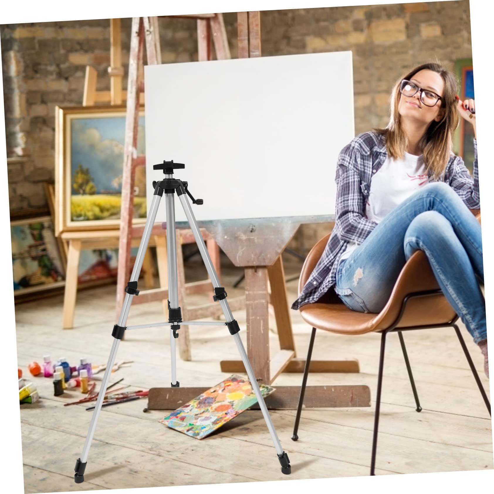 TEHAUX Foldable Easel Stand Mit Verstellbarer Höhe Stabiler Tripod Maleständer Für Drinnen Und Draußen Für Zeichnungen Malerei Und Ausstellungen