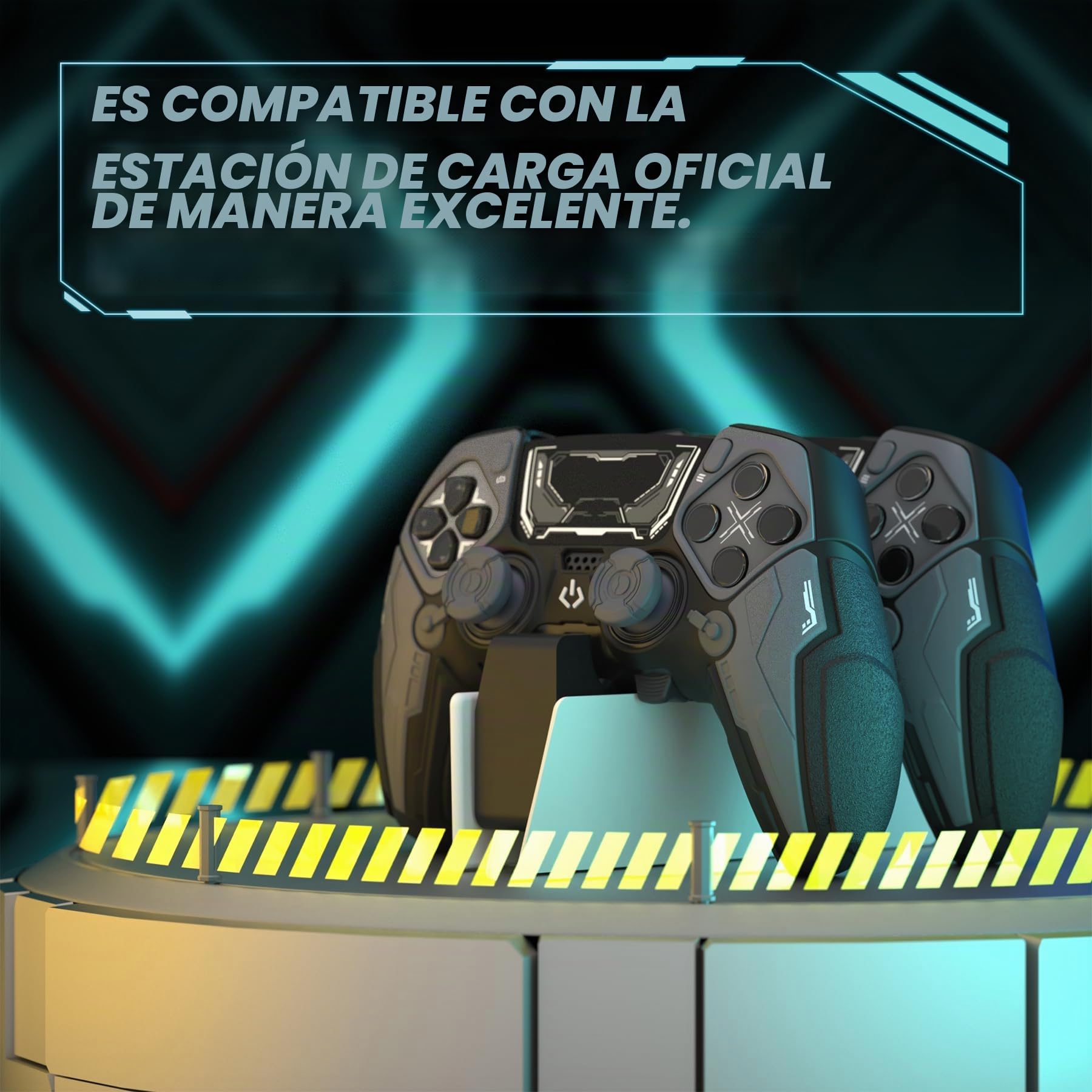 PlayVital Funda de Silicona para ps5 Edge Mando - Carcasa Protectora Antideslizante con Tapas para Joystick y Pegatinas Decorativas - Stellar Mecha (Negro & Gris Gunmetal)