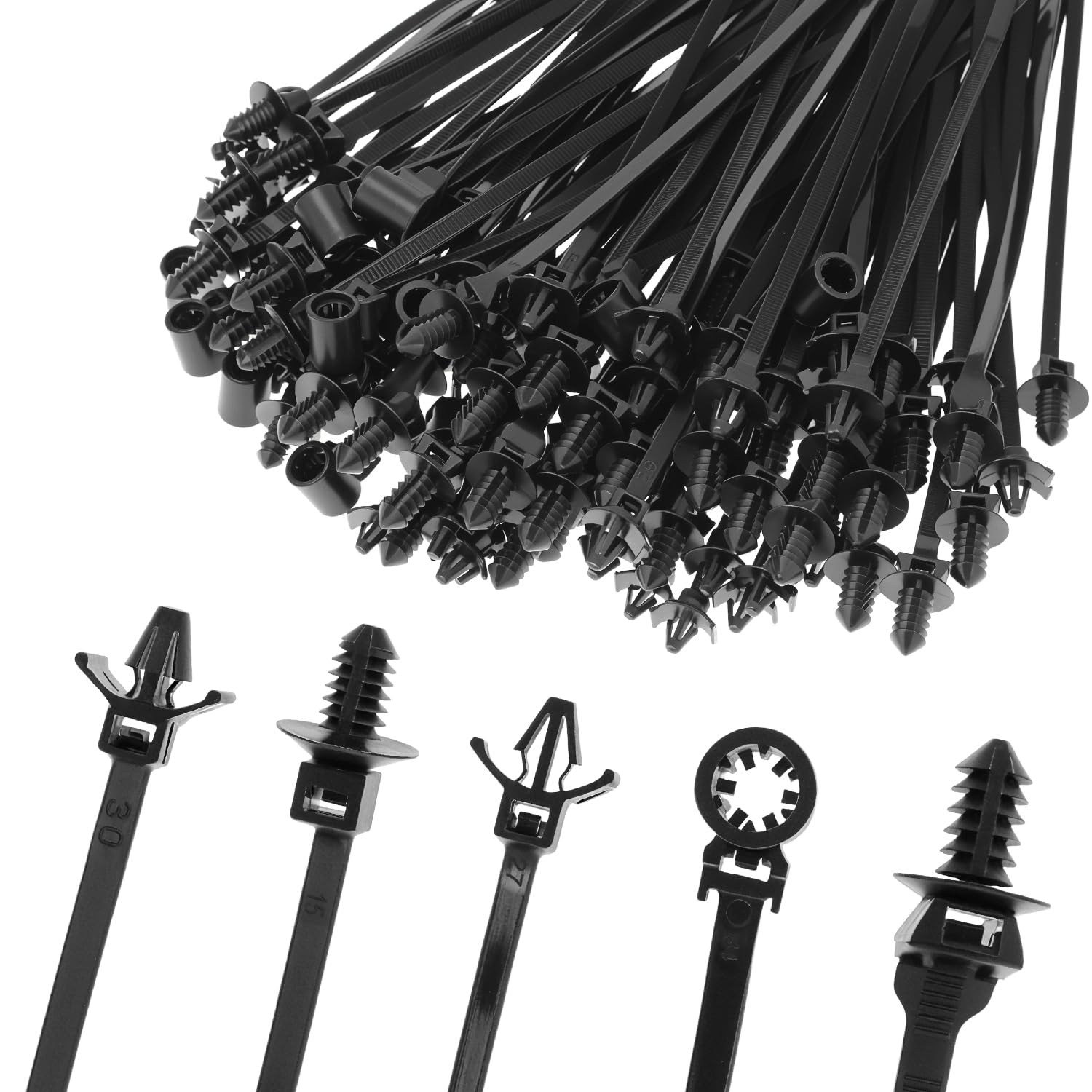 QWORK® 110Pcs Car Mount Cable Ties Set, Self-Locking Zip Ties, for Automotive, Indoor Wire Bundling