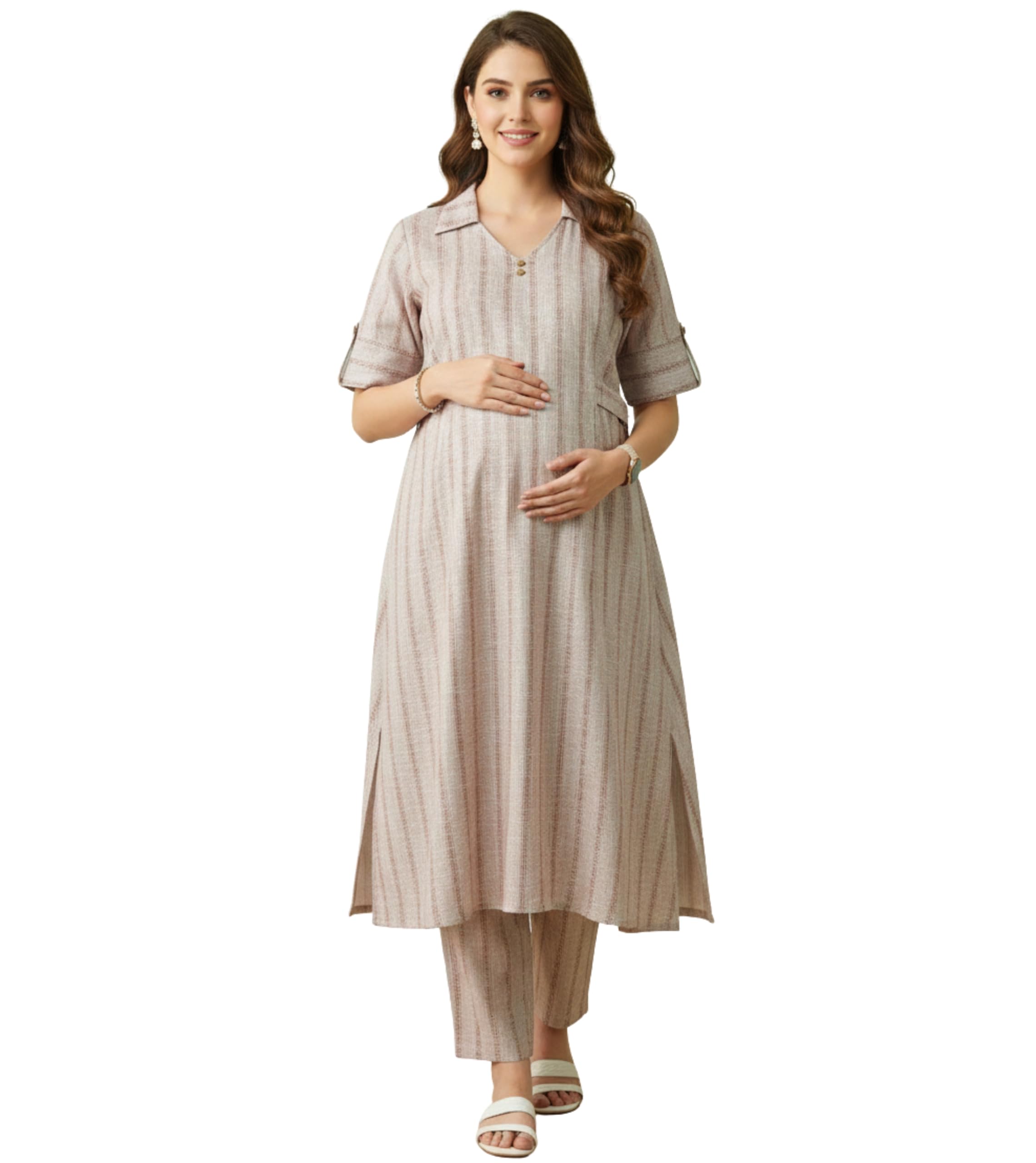 Feeding Dresses for Women Full Set | Cotton Blend Maternity Kurta Pant Suit with Dual Nursing Zippers, Side Pocket to Pre & Post Pregnancy | Mom to Be Gifts-image-7