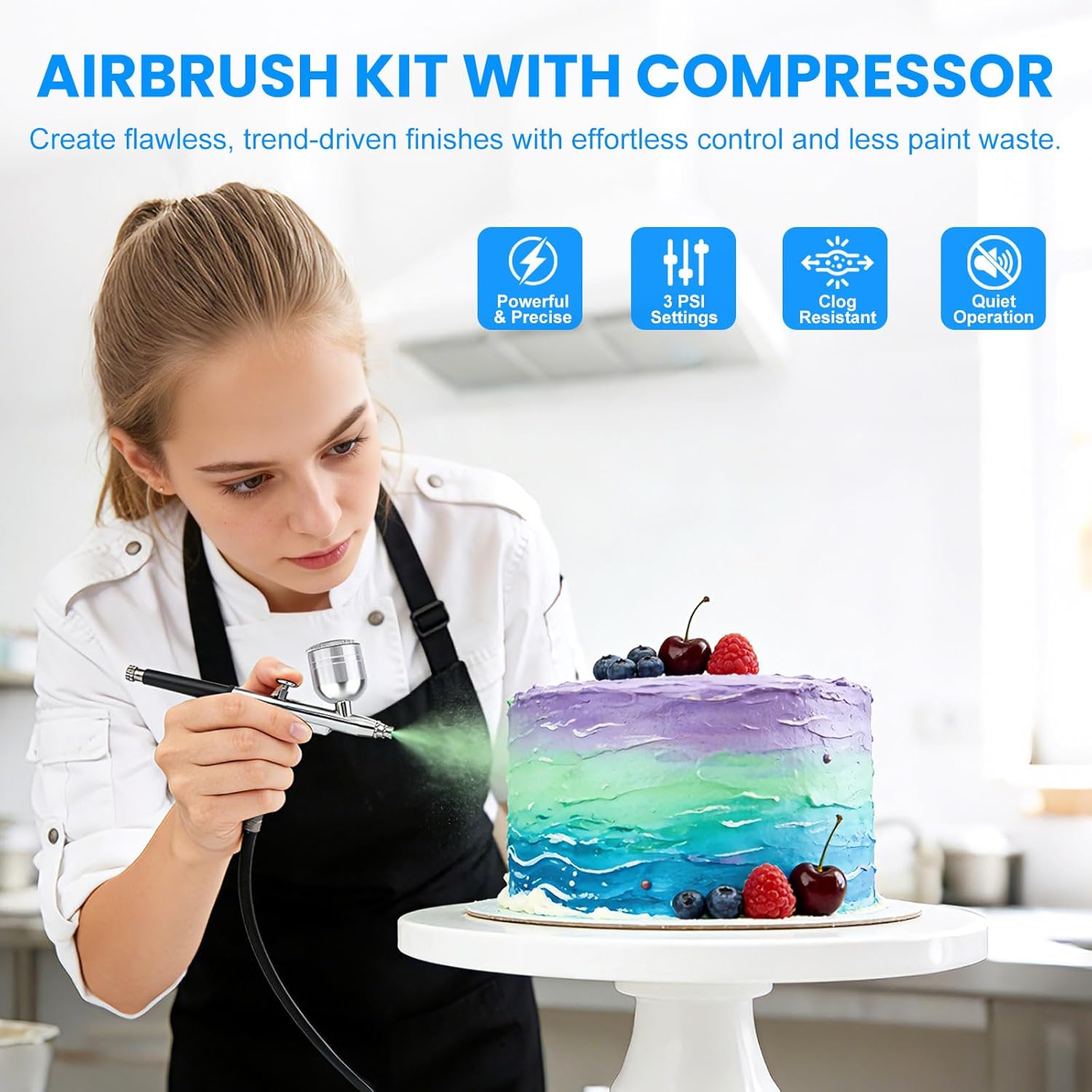 Airbrush Kit with Air Compressor, 25/35/50 PSI High Pressure Non-Clogging with 0.2/0.3/0.5mm Nozzle/Cleaning Sets, Ideal for Painting, Cake Decorating, Makeup Artistry, and Craft Projects