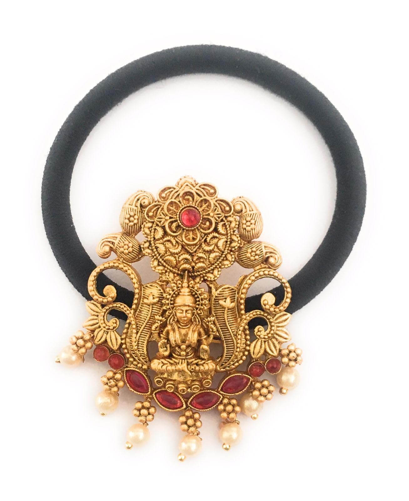 hair rubber bands for women and girls black colour hair bands with antique gold color stones decoration (pack of 1) fancy hair ties ponytail holders center clips for children (B0D2VWCCML) Amazon Price History, Amazon Price Tracker