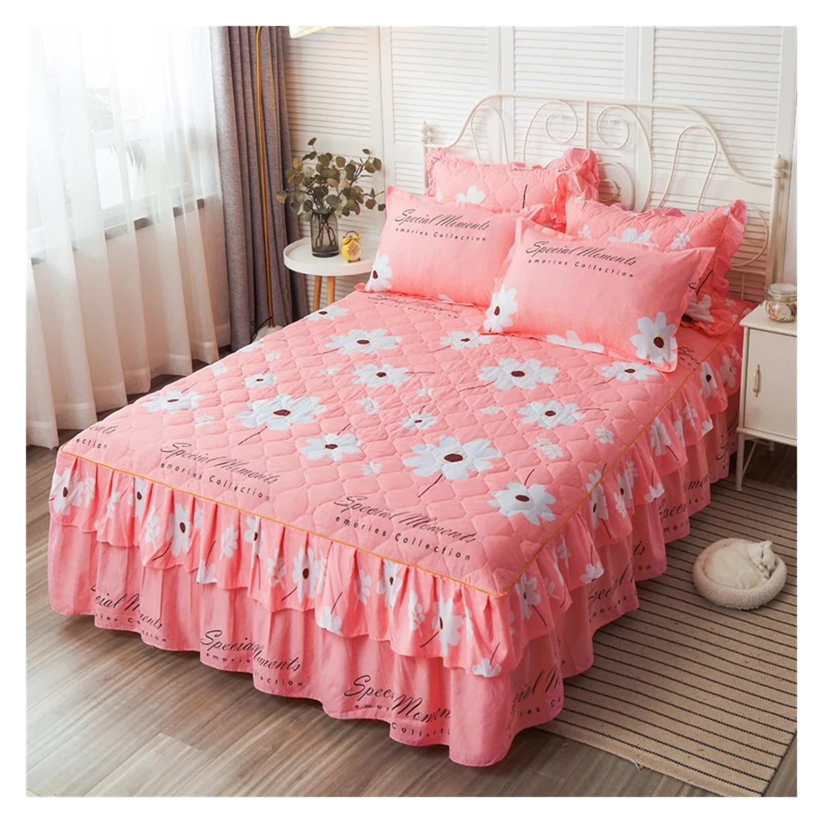 Printed Bed Skirt Quilted Bed Skirt Thick Bedspread Printed Cover Home Mattress Protector No Pillowcase