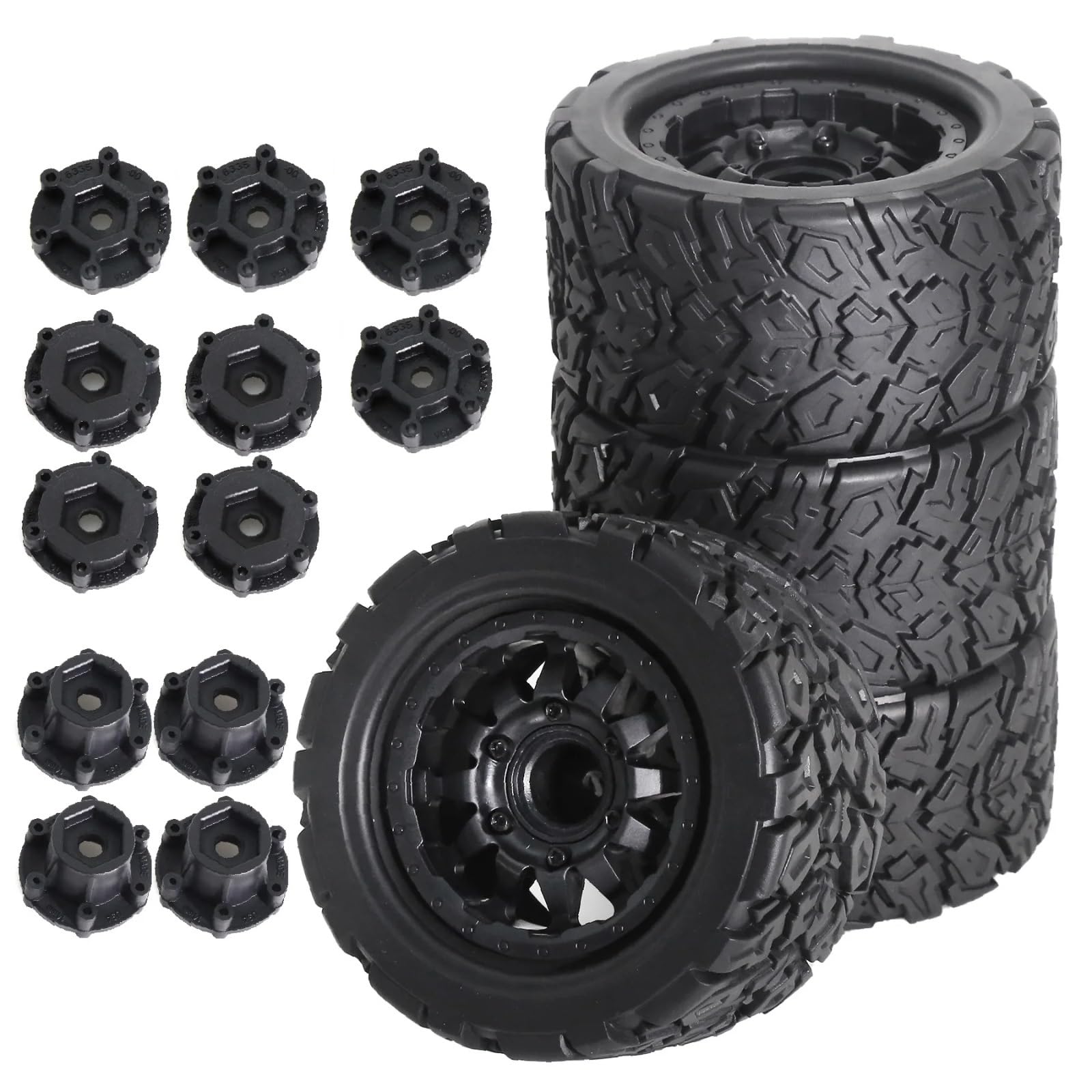 Per Traxxas Per Maxx Per Arrma Per Granite Per Kraton Per Outcast Per Tamiya Per Losi 1/10 4 Pezzi Mostro Stunt Truck Pneumatico Esagonale Ricambi Modellini RC