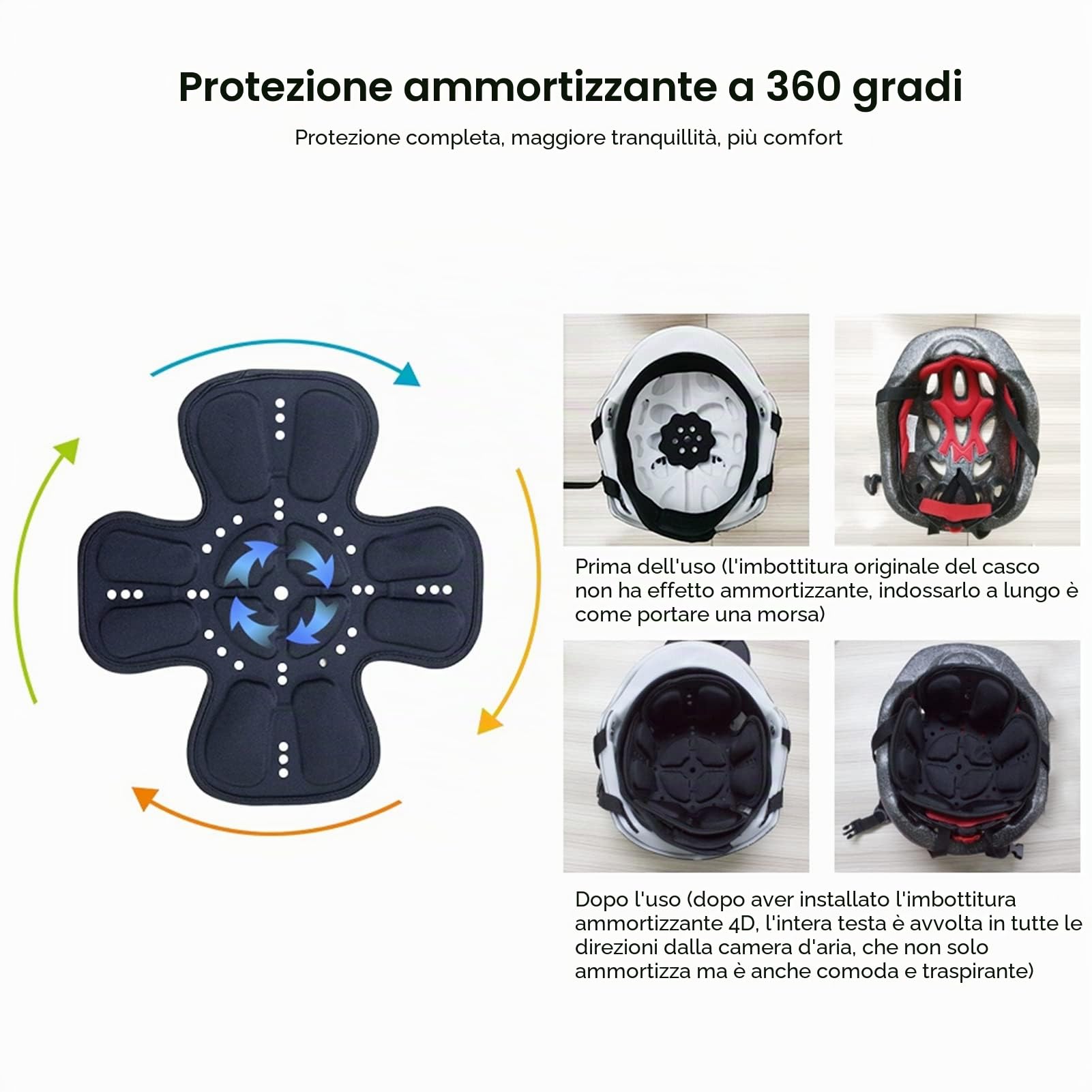 Aramox Imbottitura per Casco da Moto, Set di Imbottiture per Casco Universale Protezione per la Testa a 360° Assorbimento degli Urti con Tasca d'Aria 3D (A)
